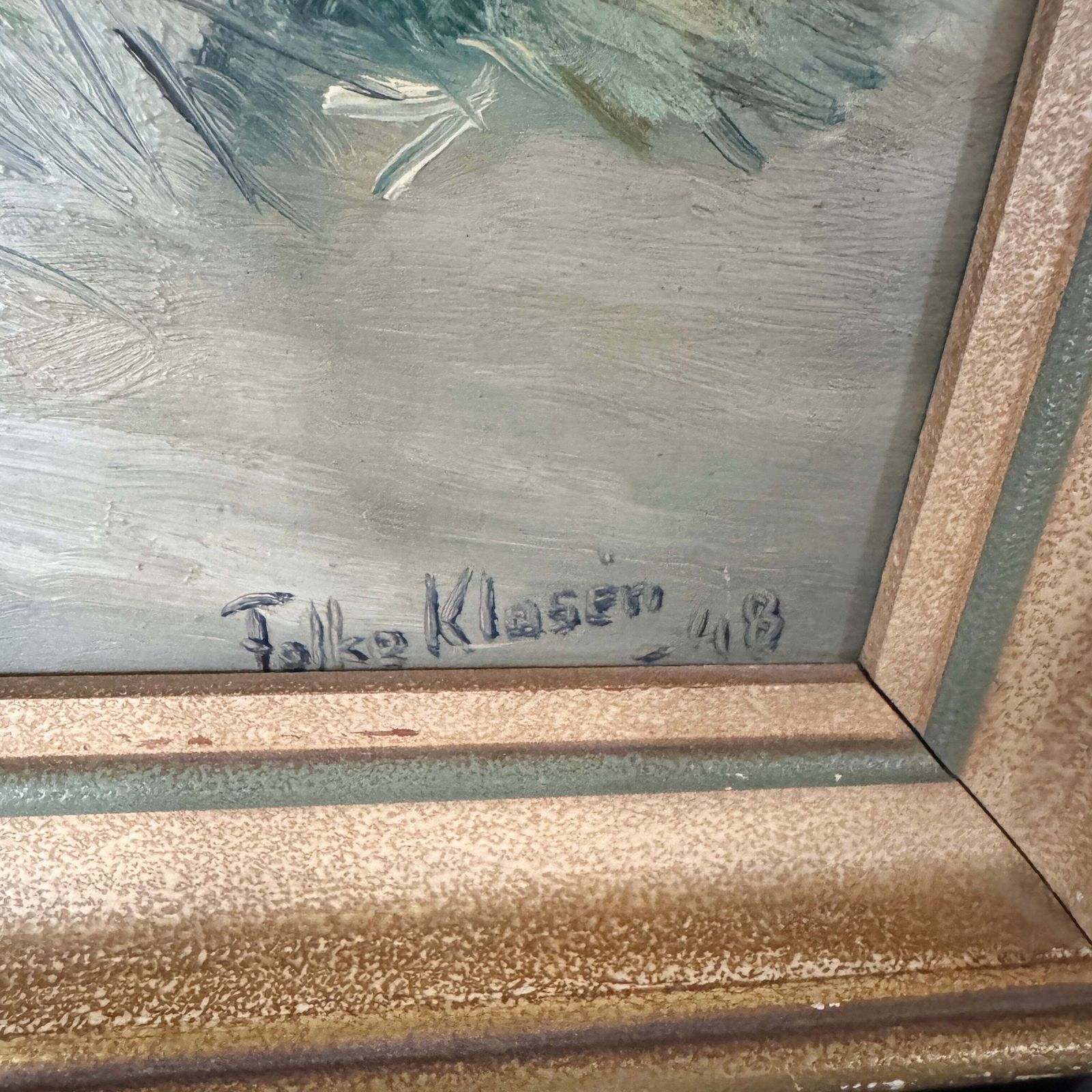 Magpie Rhyme. Vintage Swedish Oil Painting. photo for sale