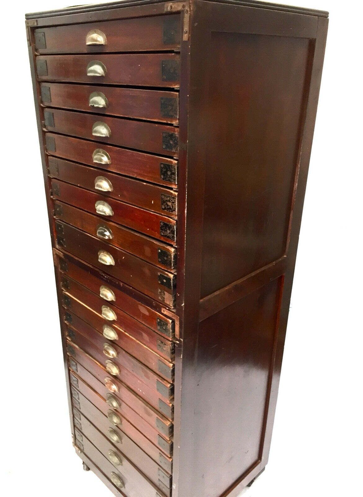 Furniture Antique Very Large Wooden Museum Collectors Specimen Cabinet / Chest Of Drawers photo