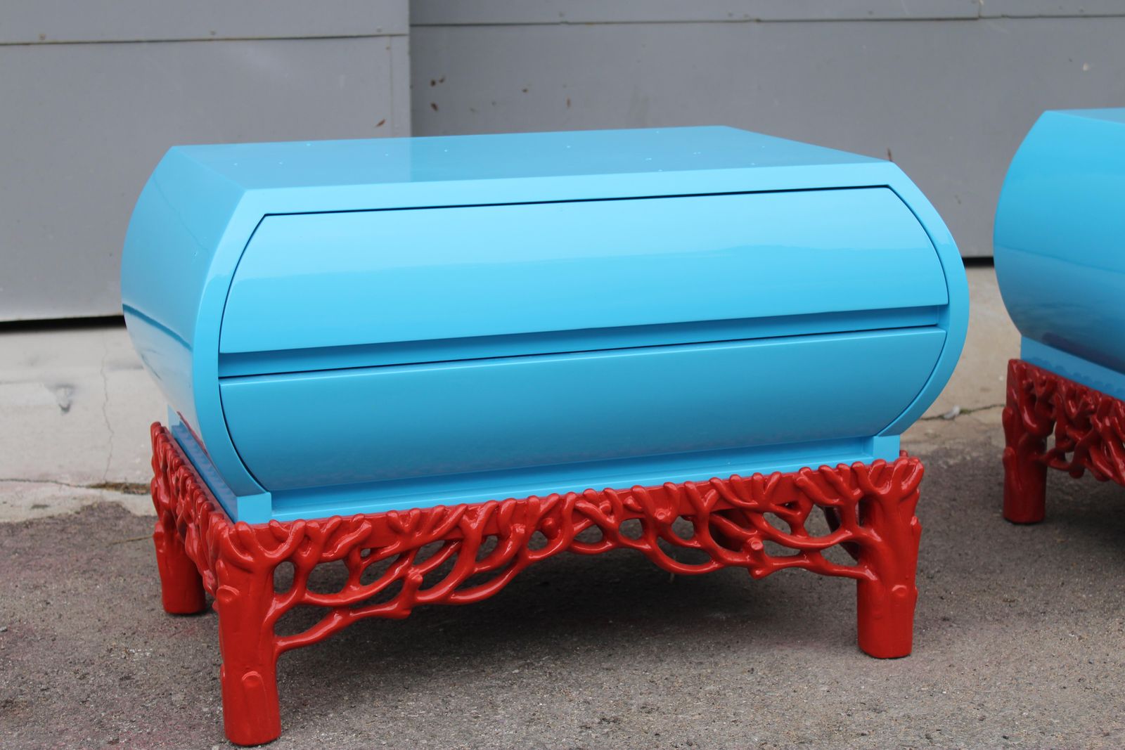 Pair Of Arpex Bedside Tables 1970 Italy Turquoise And Coral Red 1970 Italy photo 4672.0
