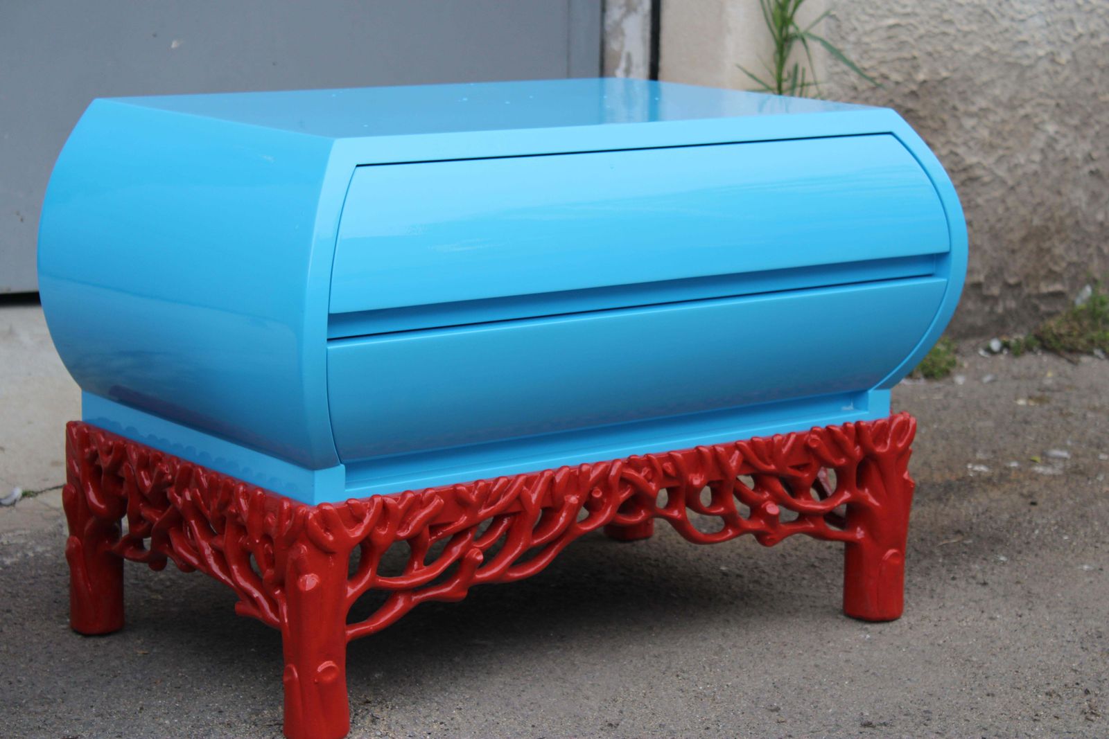 Pair Of Arpex Bedside Tables 1970 Italy Turquoise And Coral Red 1970 Italy photo vinterior