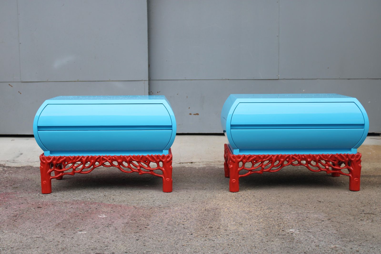 photo buy Pair Of Arpex Bedside Tables 1970 Italy Turquoise And Coral Red 1970 Italy