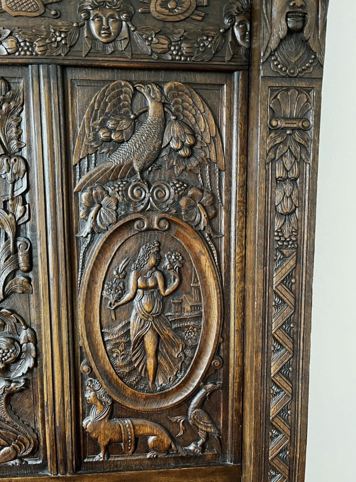 Unique Antique Oak Carved Bed photo Furniture