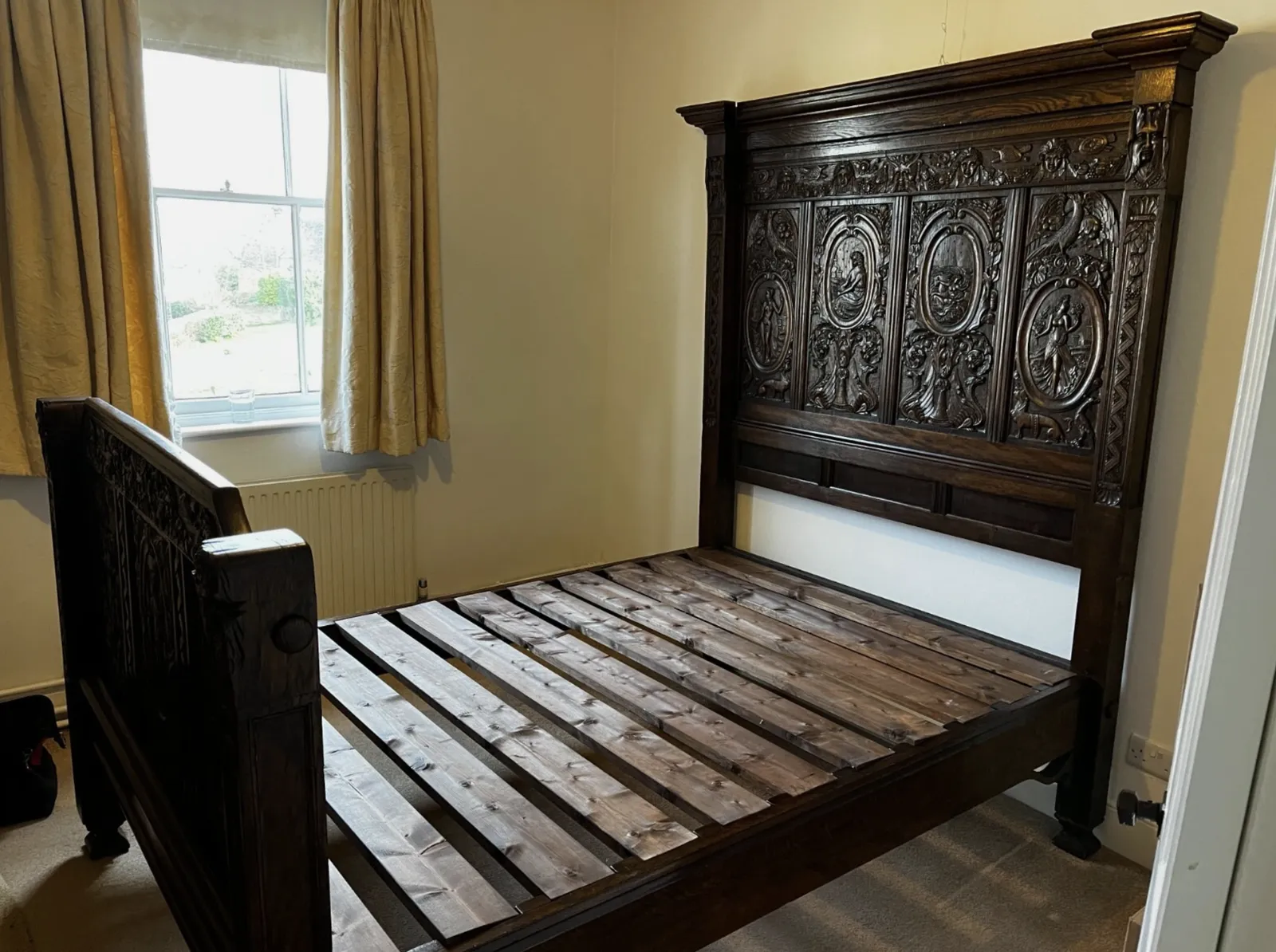 Unique Antique Oak Carved Bed photo vintage