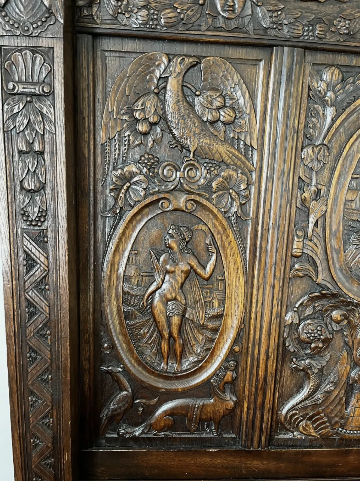 photo for sale Unique Antique Oak Carved Bed