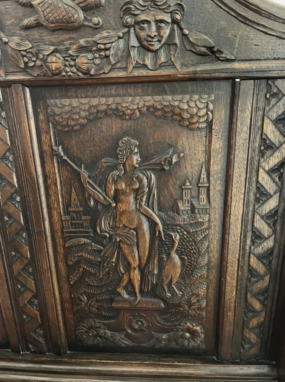 Furniture Unique Antique Oak Carved Bed photo