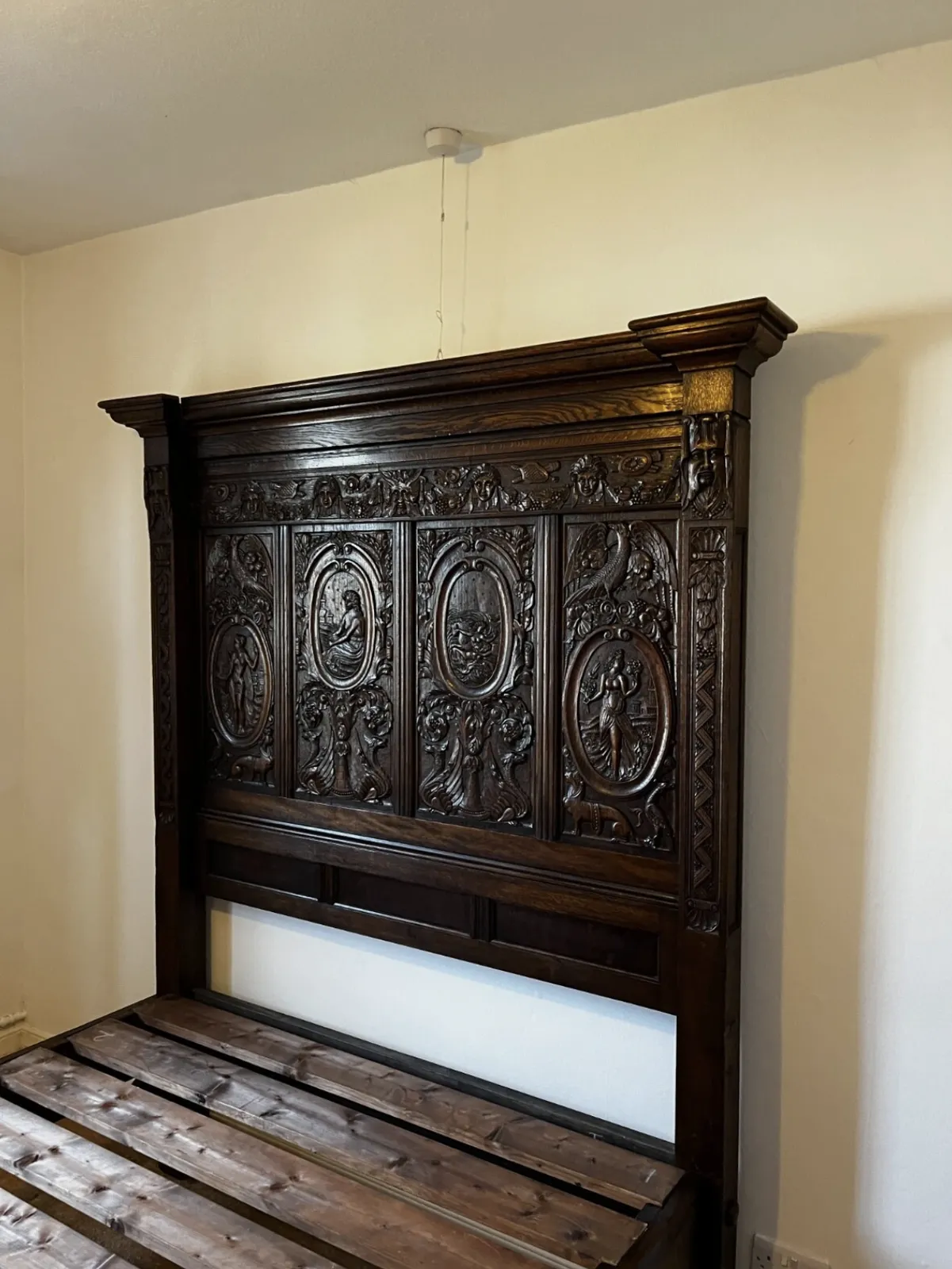 2250.0 Unique Antique Oak Carved Bed photo