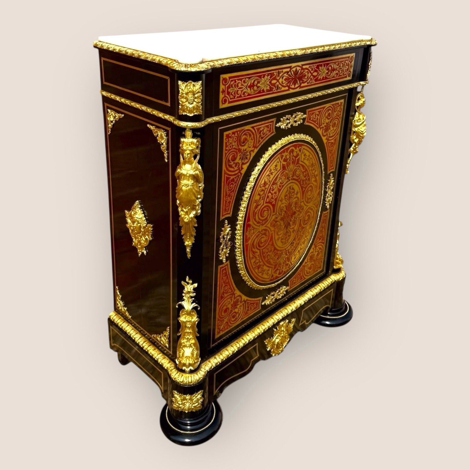 Napoleon III Boulle & Marble Pier Cabinet photo for sale