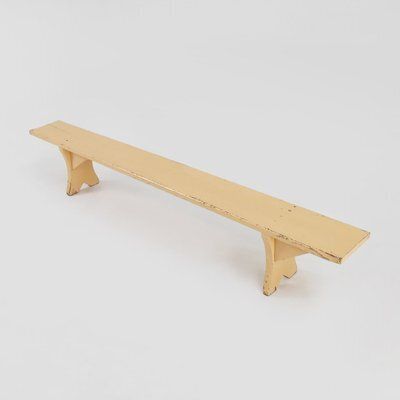 Rustic Hand Crafted Beige Wooden Bench, France, 1900s
