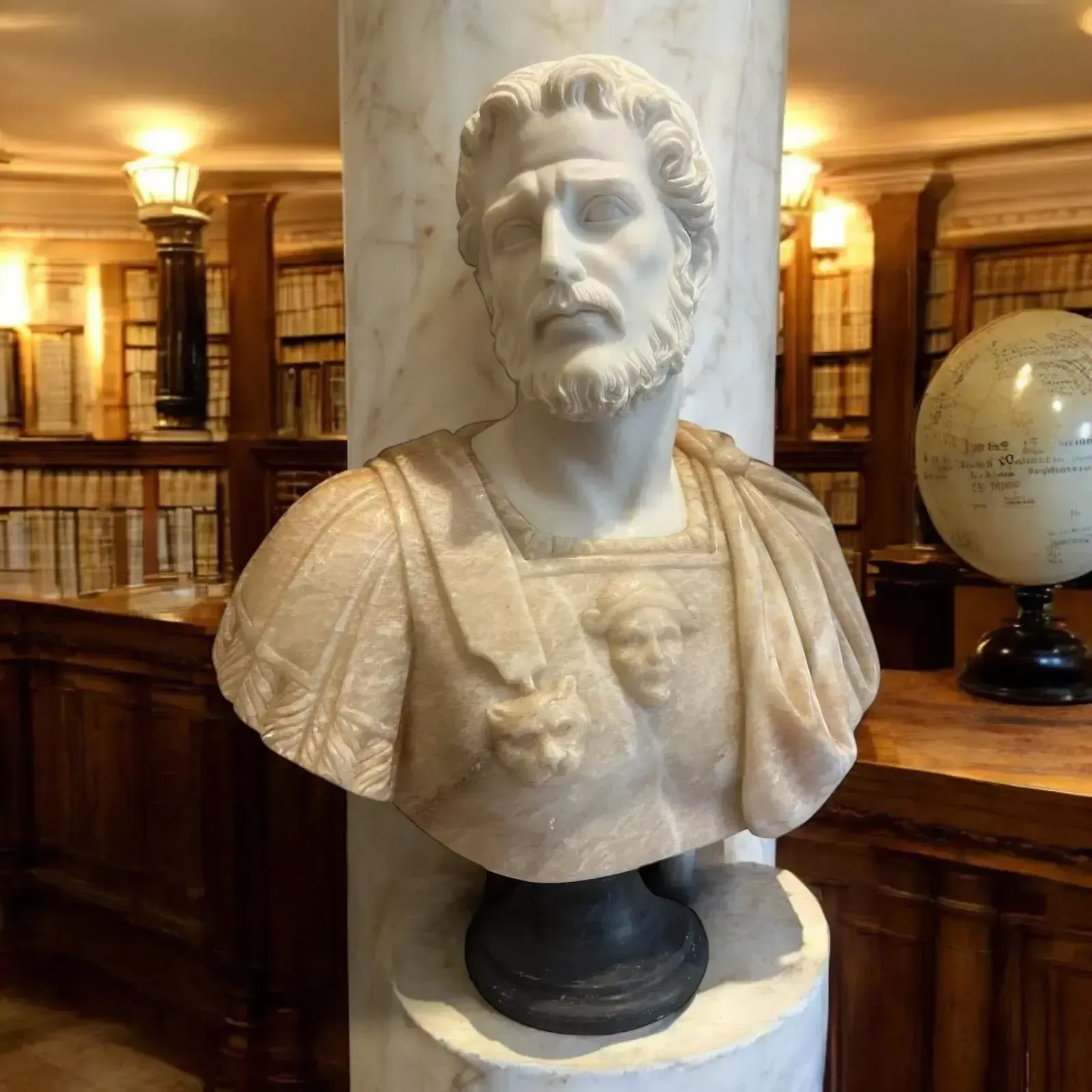 Bust Of Marcus Aurelus In Marble In Marble And Onyx, 20th Century photo vintage