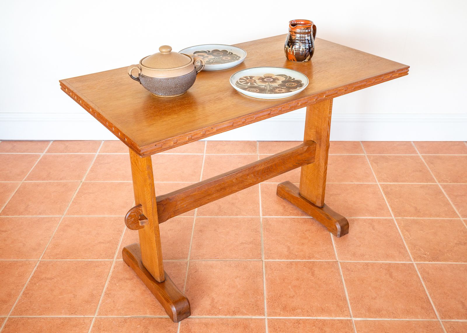 Light Red Oak Refectory Trestle Table Cotswold School Arts And Crafts Heals Bedroom Side Dining Tabl.E Rustic Farmhouse Antiqu.E