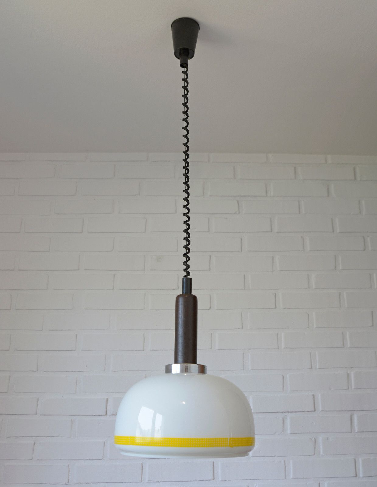 Vintage Hanging Lamp Retro Mcm Chandelier Glass Pendant Light Yugoslavia 1980's photo for sale