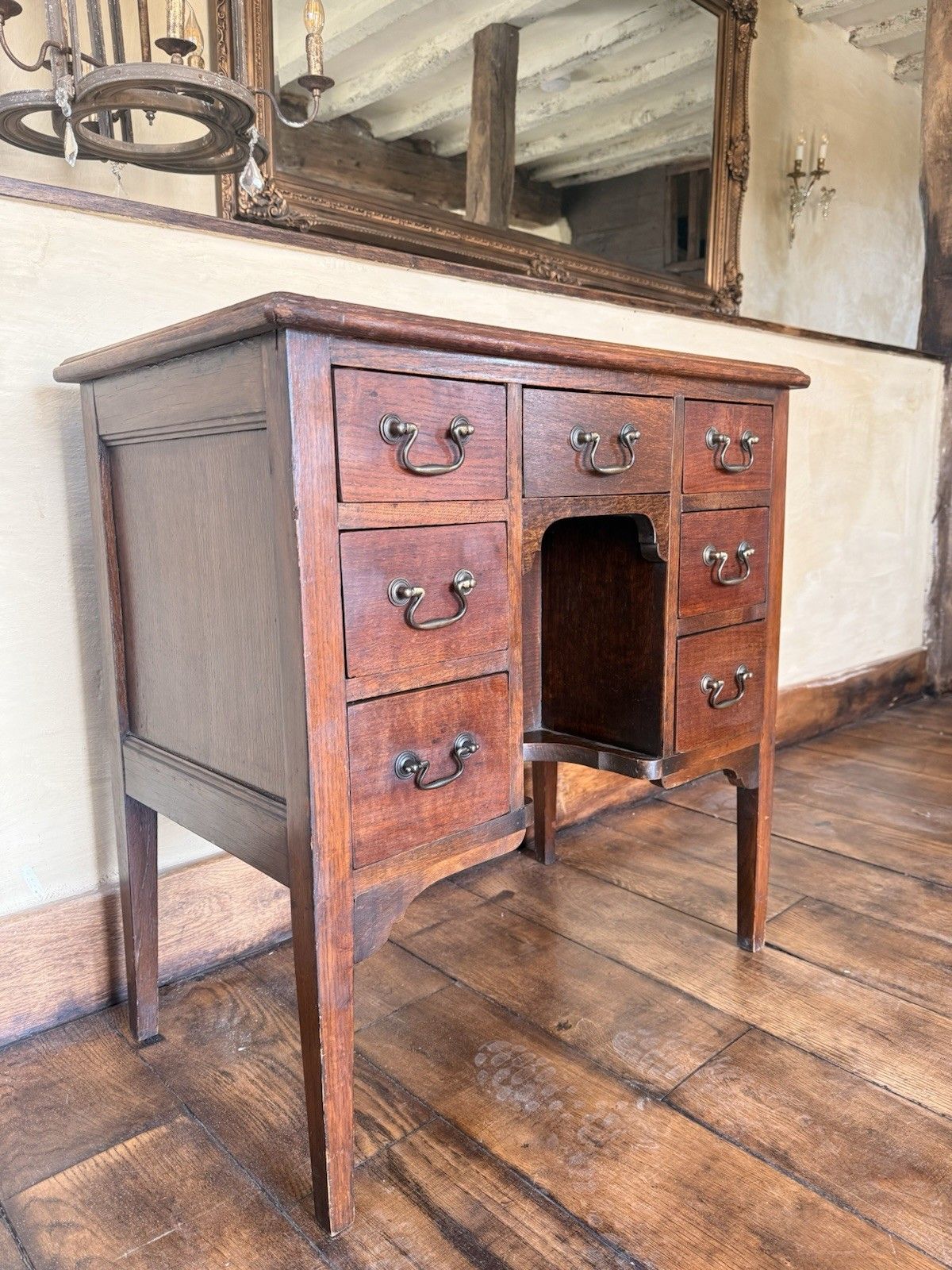 Original Antique Oak Rustic Small Georgian Period Office  Writers Desk photo furniture