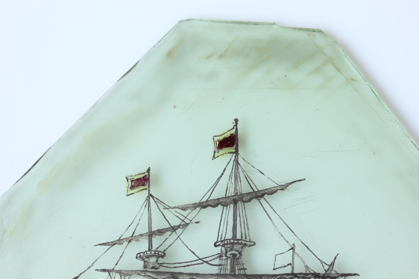17th Century Stained Glass Of Galleon Ship. Nautical Window Panel C1690. photo vinterior
