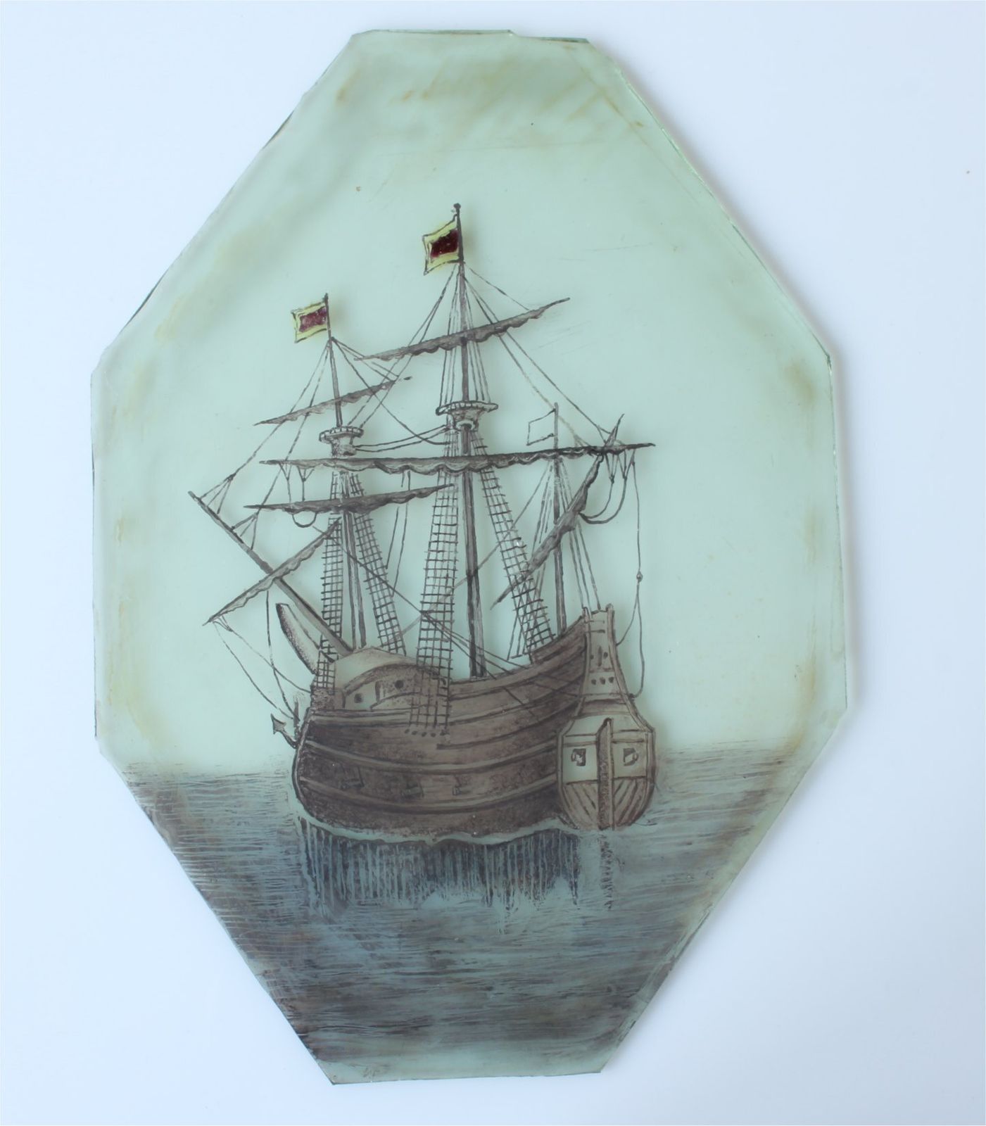17th Century Stained Glass Of Galleon Ship. Nautical Window Panel C1690. photo buy