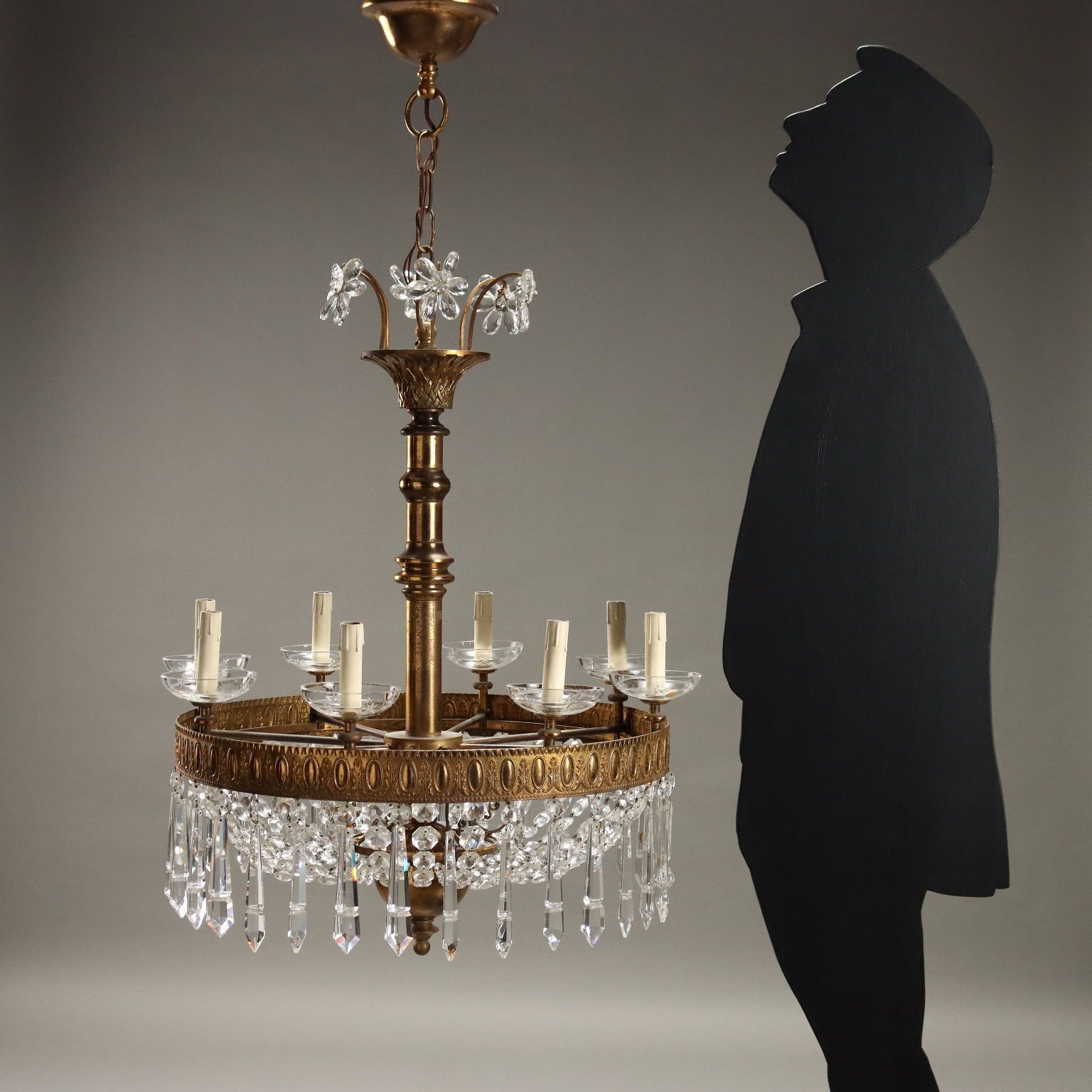 Antique Chandelier Empire Style Glass Gilded Metal Italy XX Century photo furniture