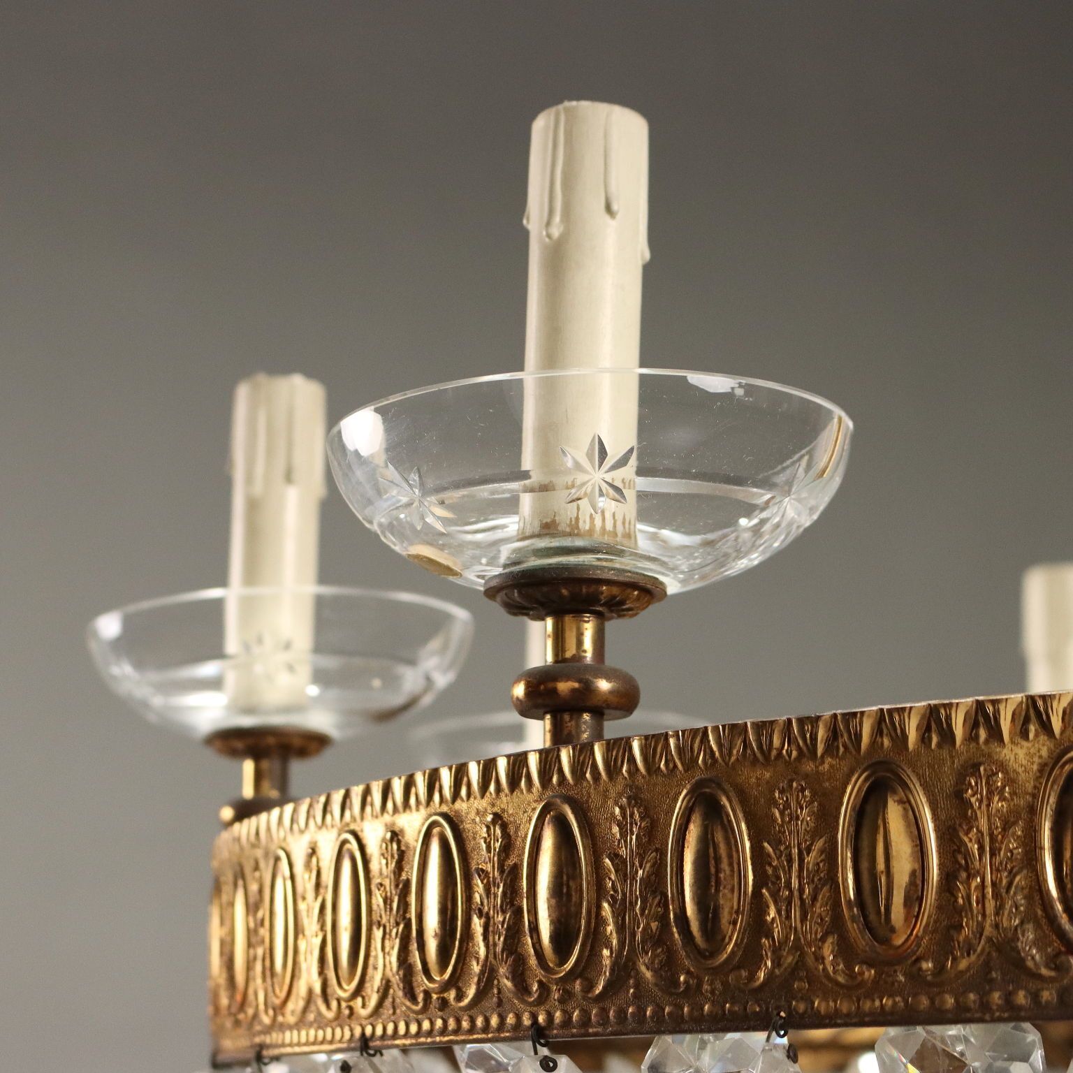 Antique Chandelier Empire Style Glass Gilded Metal Italy XX Century photo 770.0