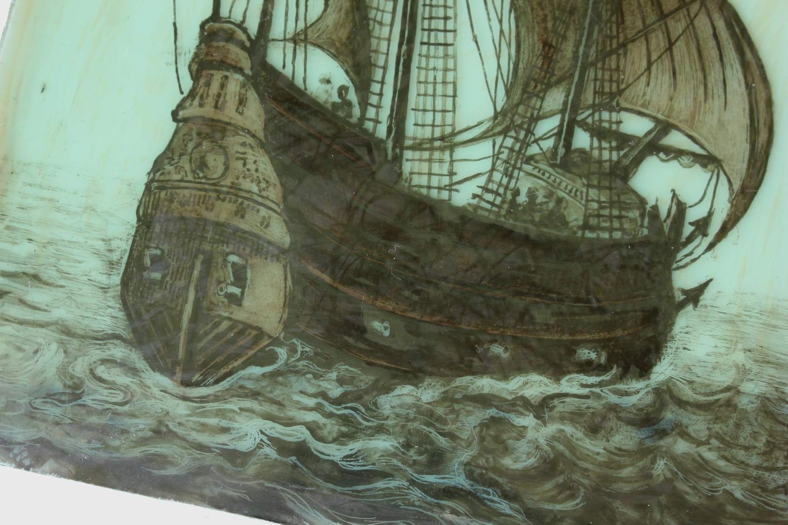 Stained Glass Window. Galleon Sailing Ship Nautical Panel. 17th Century. photo 295.0