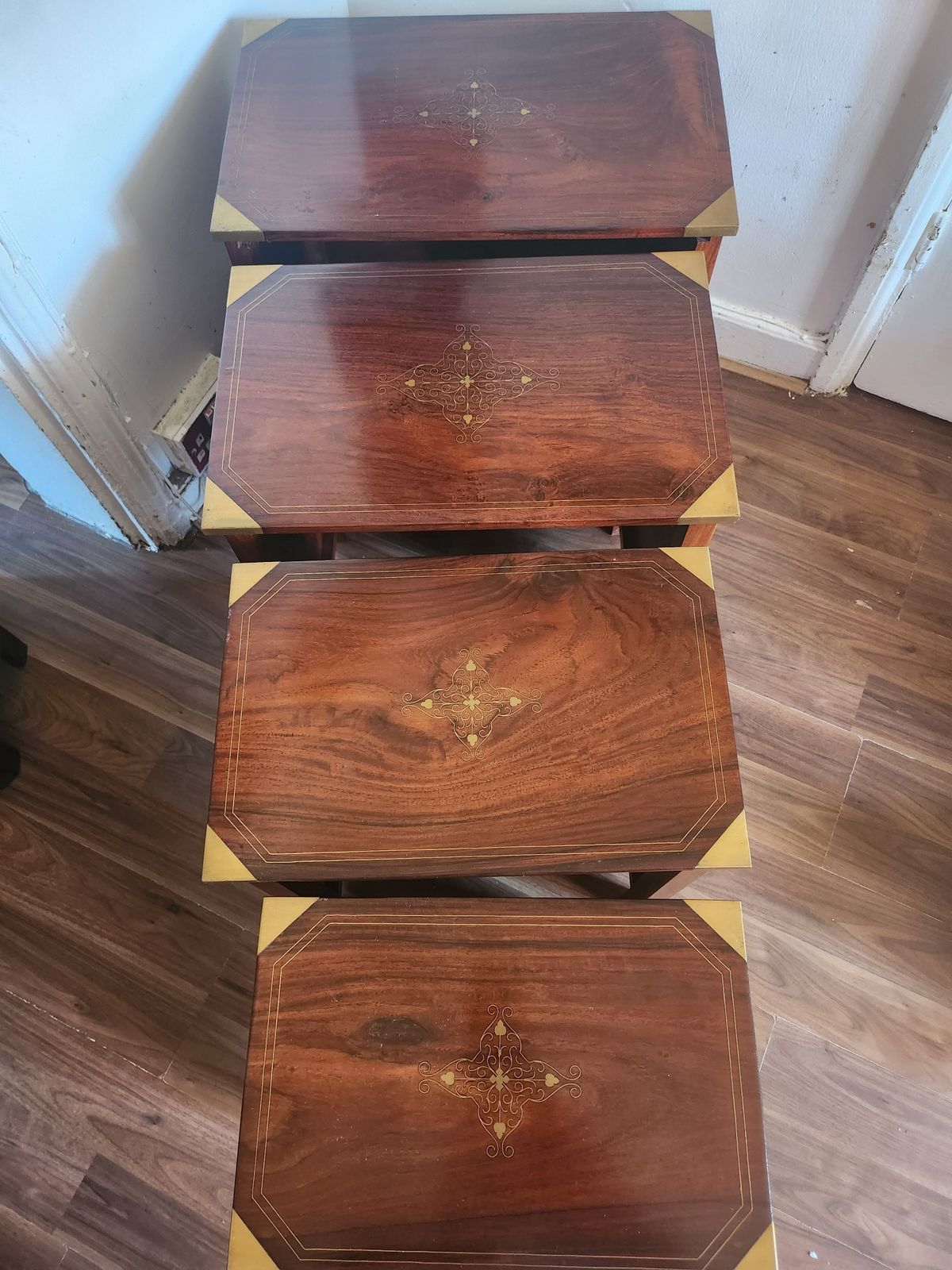 Rosewood And Brass Open Front Nest Of Tables
