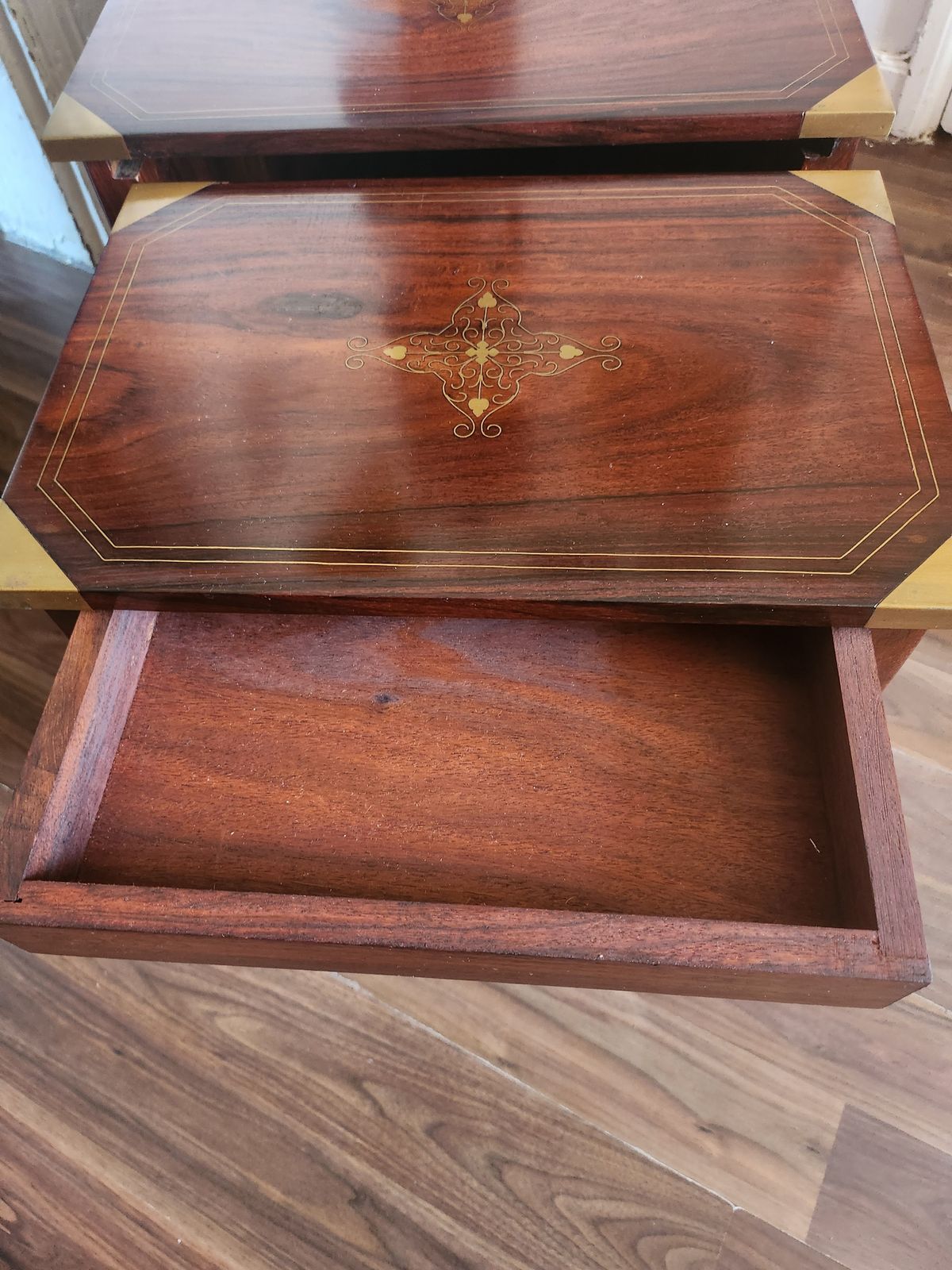 Rosewood And Brass Open Front Nest Of Tables photo for sale