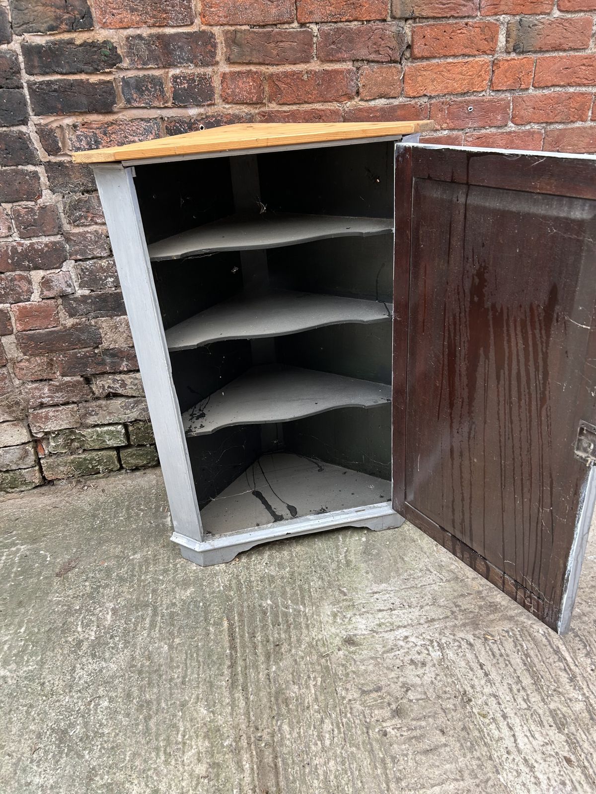 photo for sale Pine Corner Cupboard Grey Painted