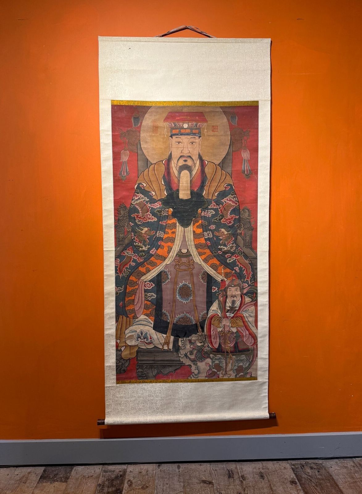 Chinese Cing Dynasty Scroll Painting Of The Daoist Immortal Jade Emperor