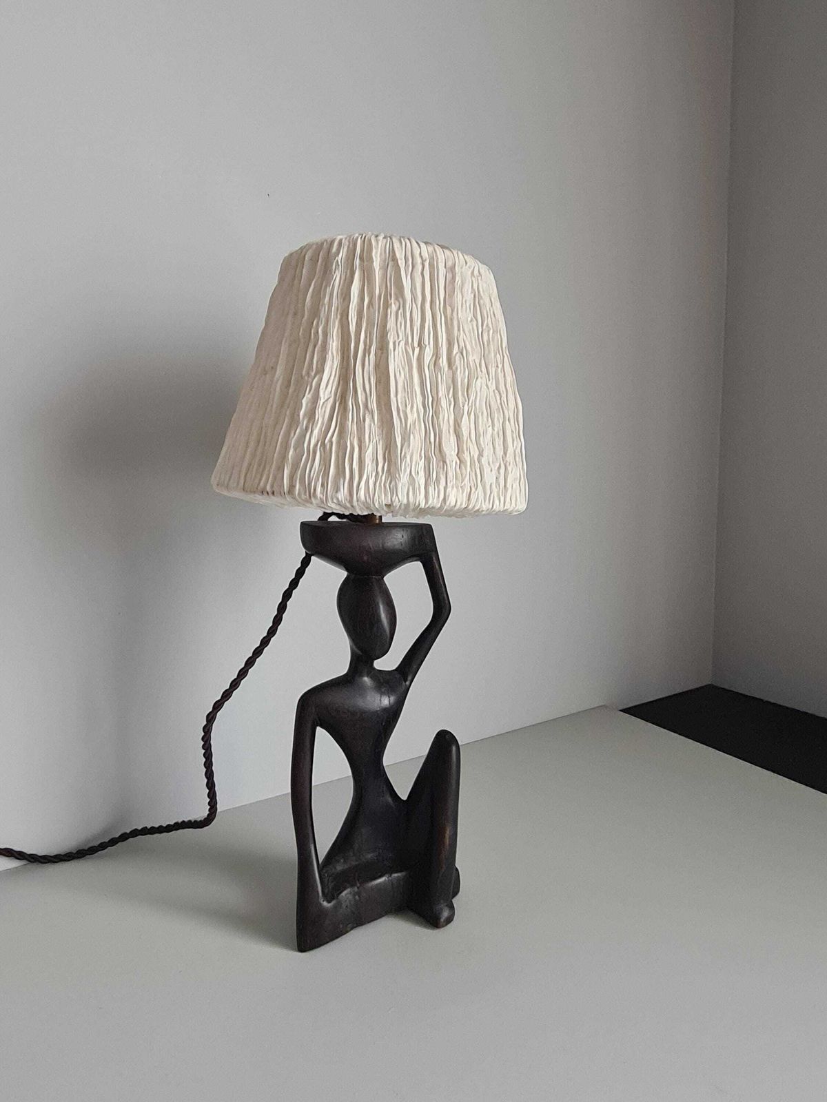 photo for sale Ebony Lamp With Seated Woman / 1930s / Africa / Collection / Mid Century / African Art / 20th Century