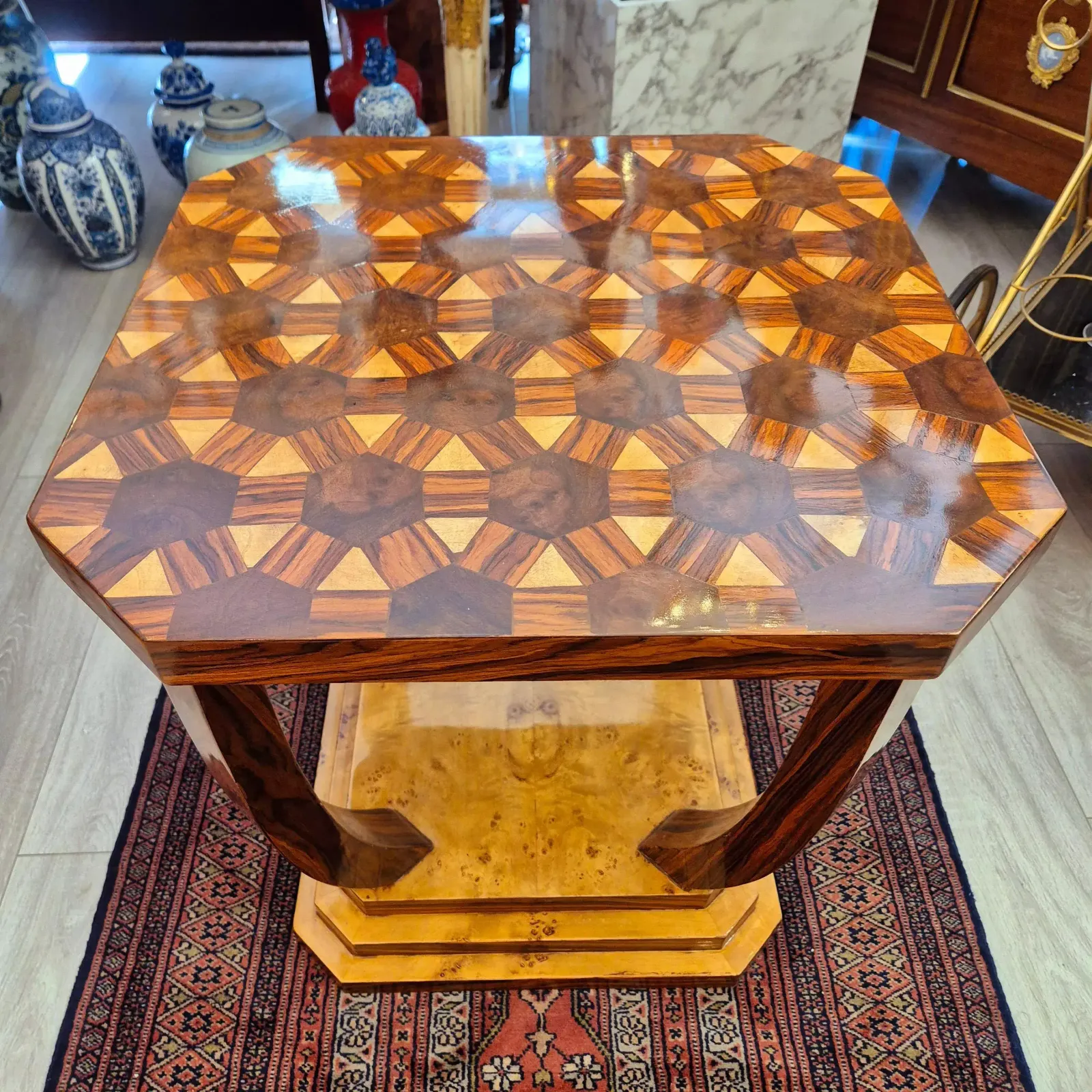 Art Deco Style Pedestal Table With Wooden Marquetry, Circa 1980 photo 1484.0