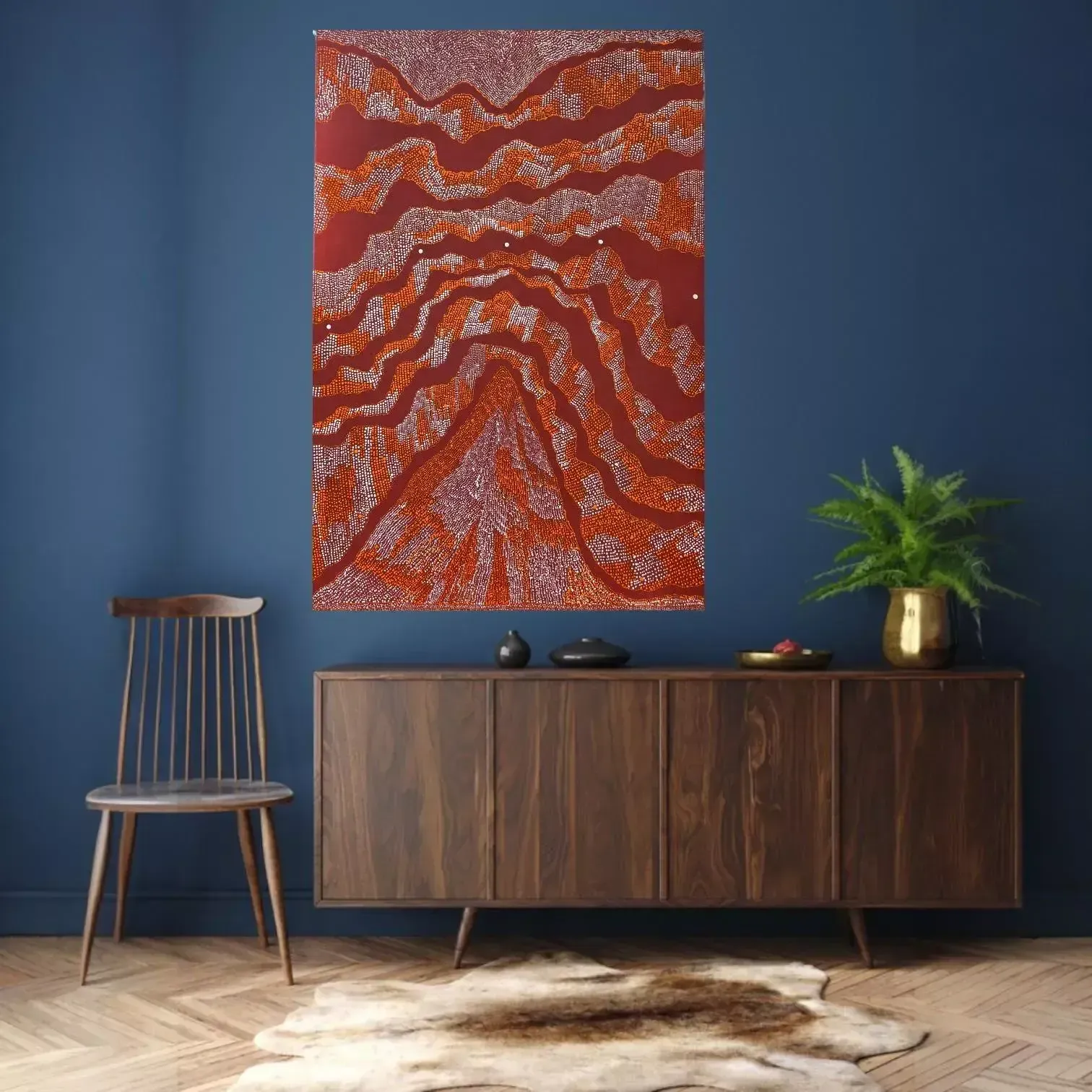 photo furniture Julie Nangala Robertson, Ngapa Jukurrpa, Acrylic On Canvas, 2015