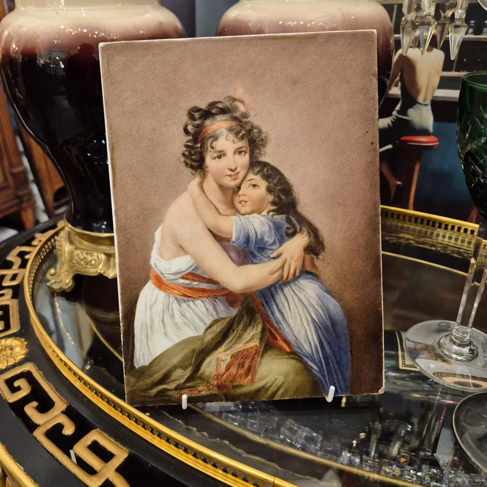 Porcelain Painting Of Madame Vigée Le Brun And Her Daughter, 19th Century photo for sale
