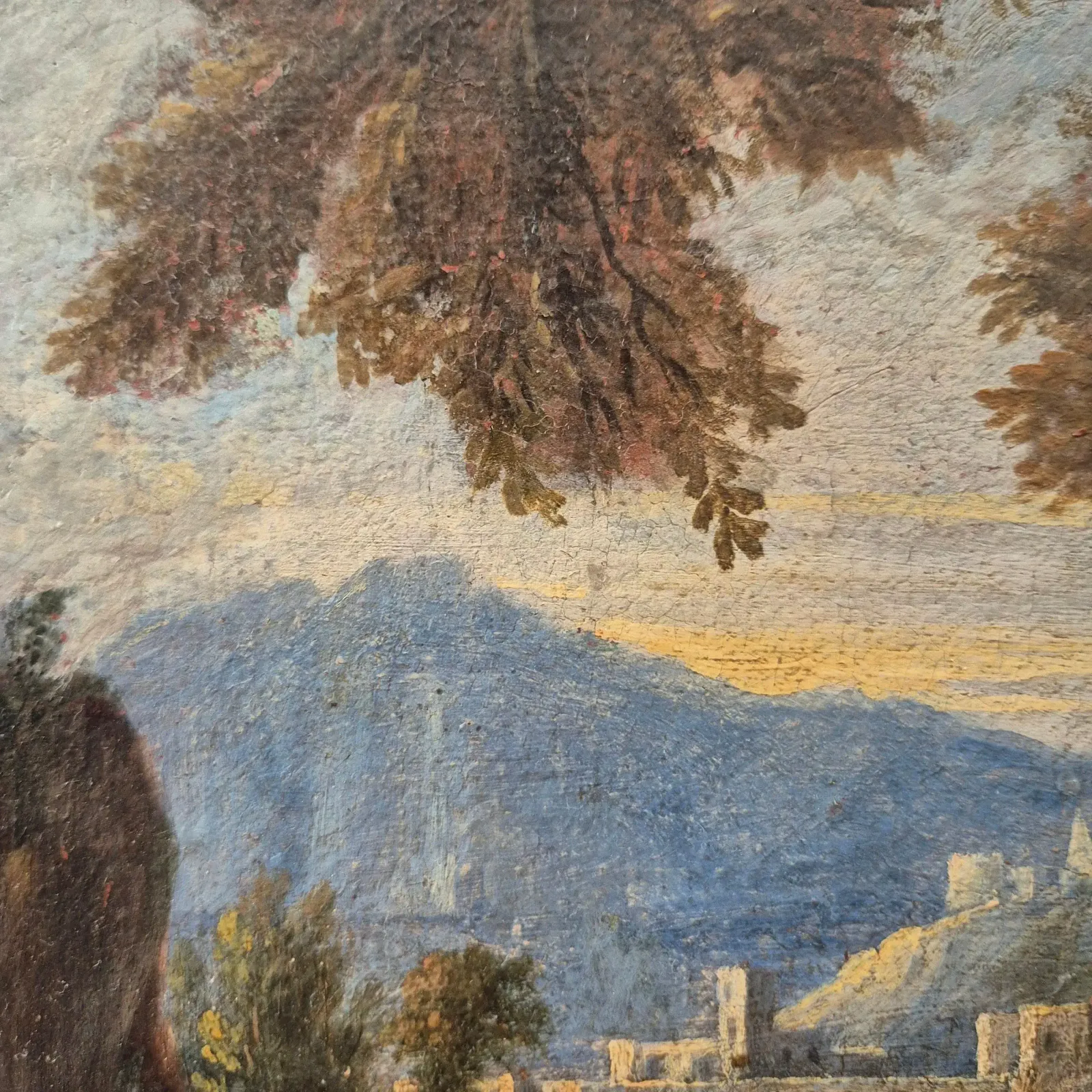 Italian Landscape With Ruins, Oil On Canvas, 19th Century photo vintage