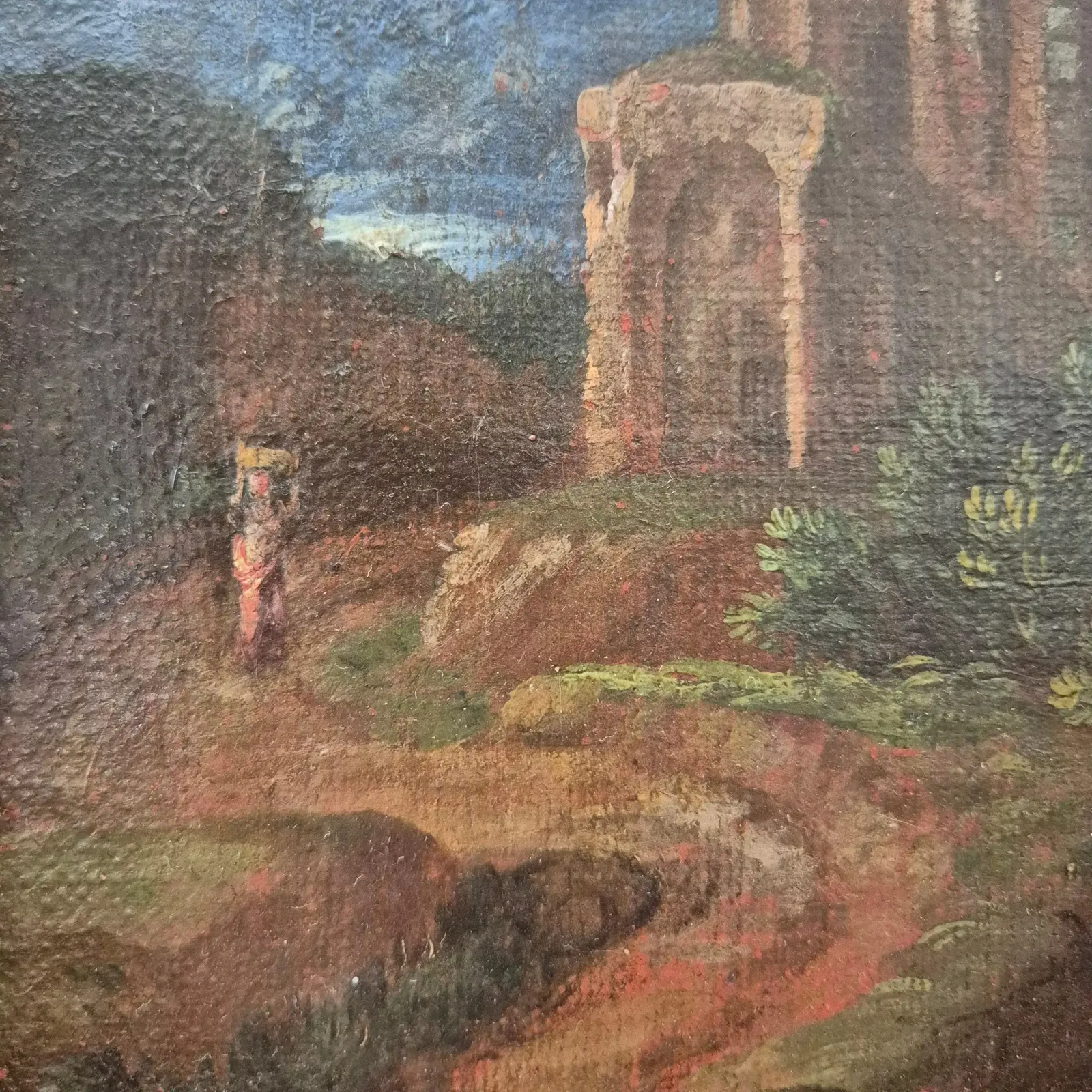 photo vinterior Italian Landscape With Ruins, Oil On Canvas, 19th Century