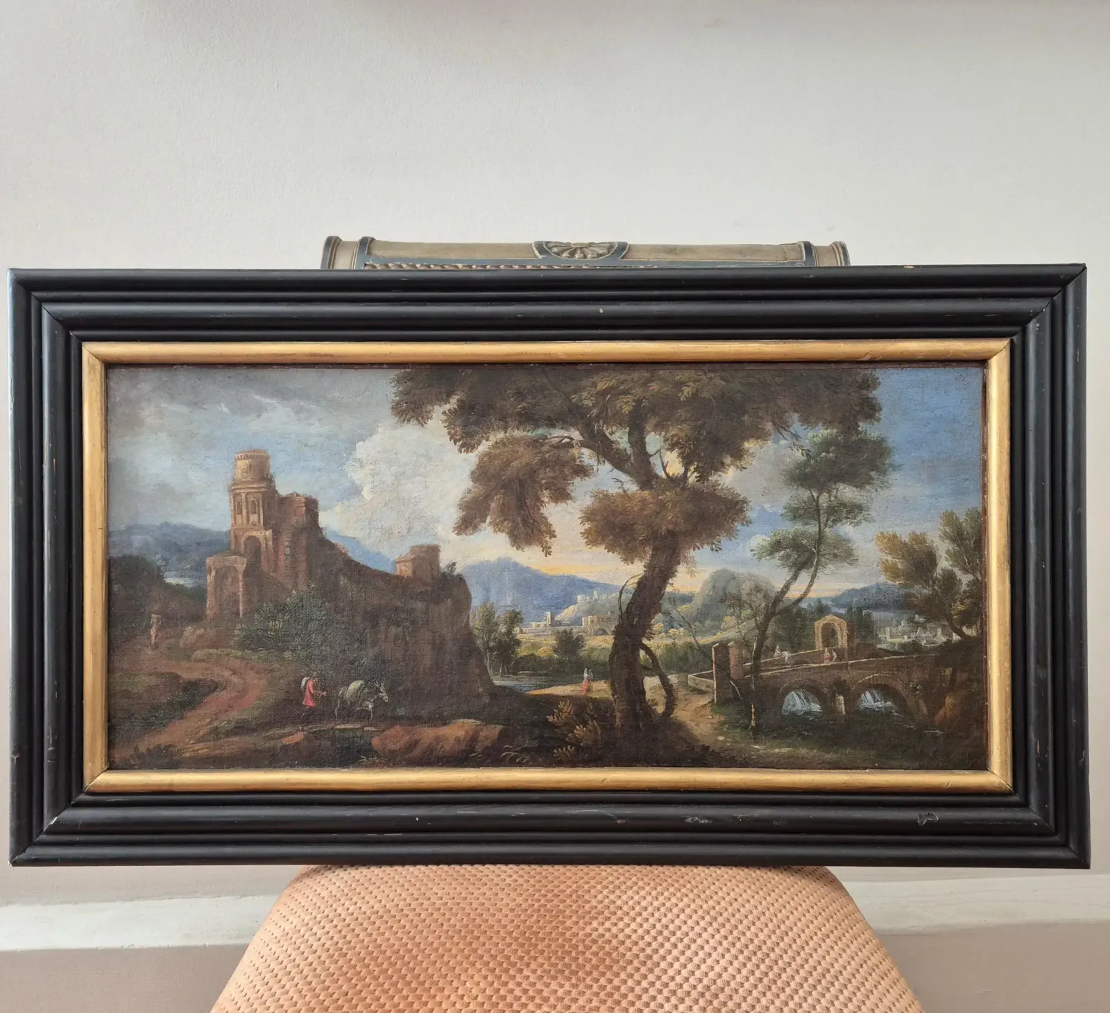 photo vintage Italian Landscape With Ruins, Oil On Canvas, 19th Century
