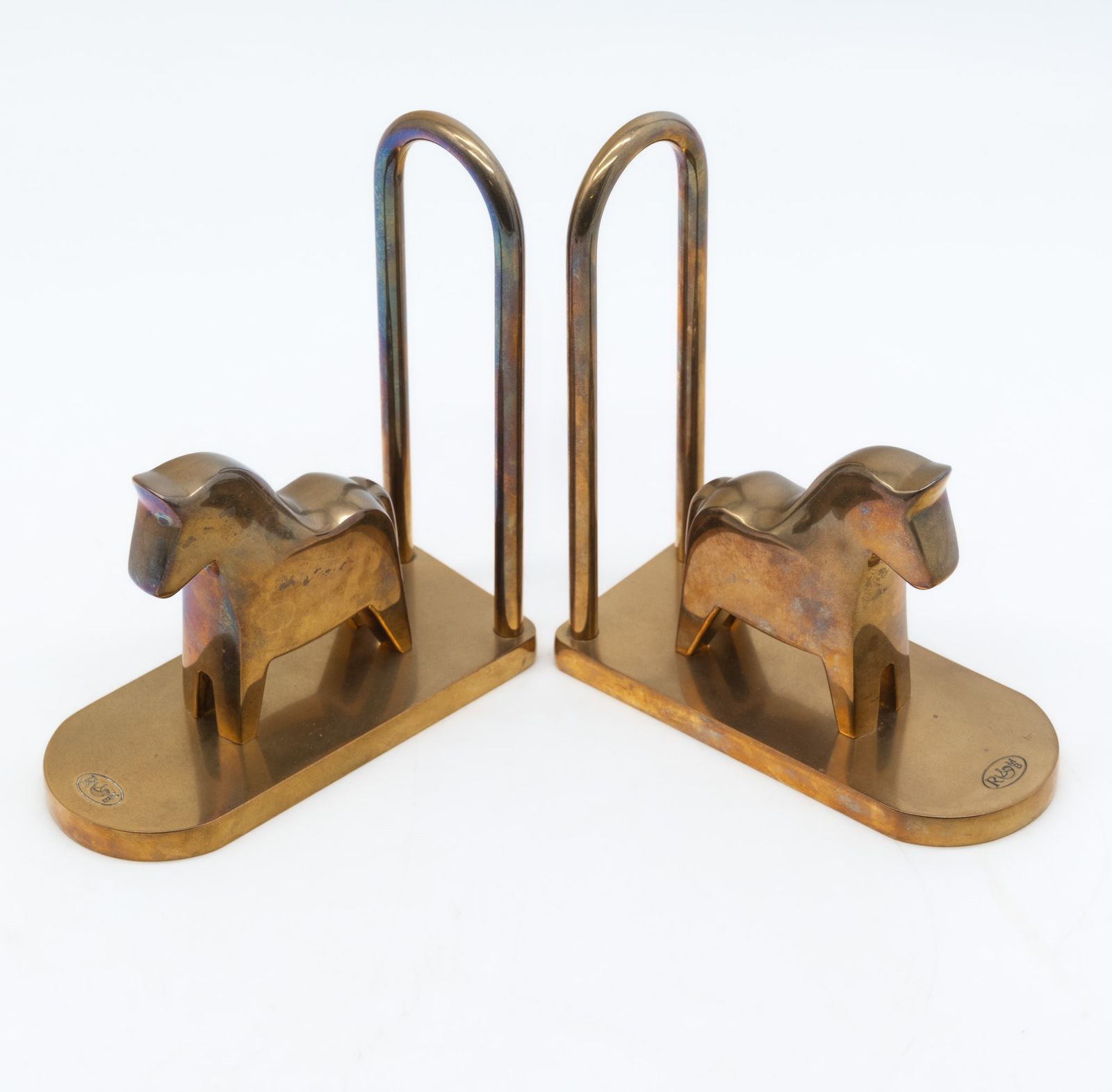 Pair Of Brass Bookends By Lotta Horn For Rejmyre Mässingsbruk Horses Ponies Sweden 1990s photo for sale