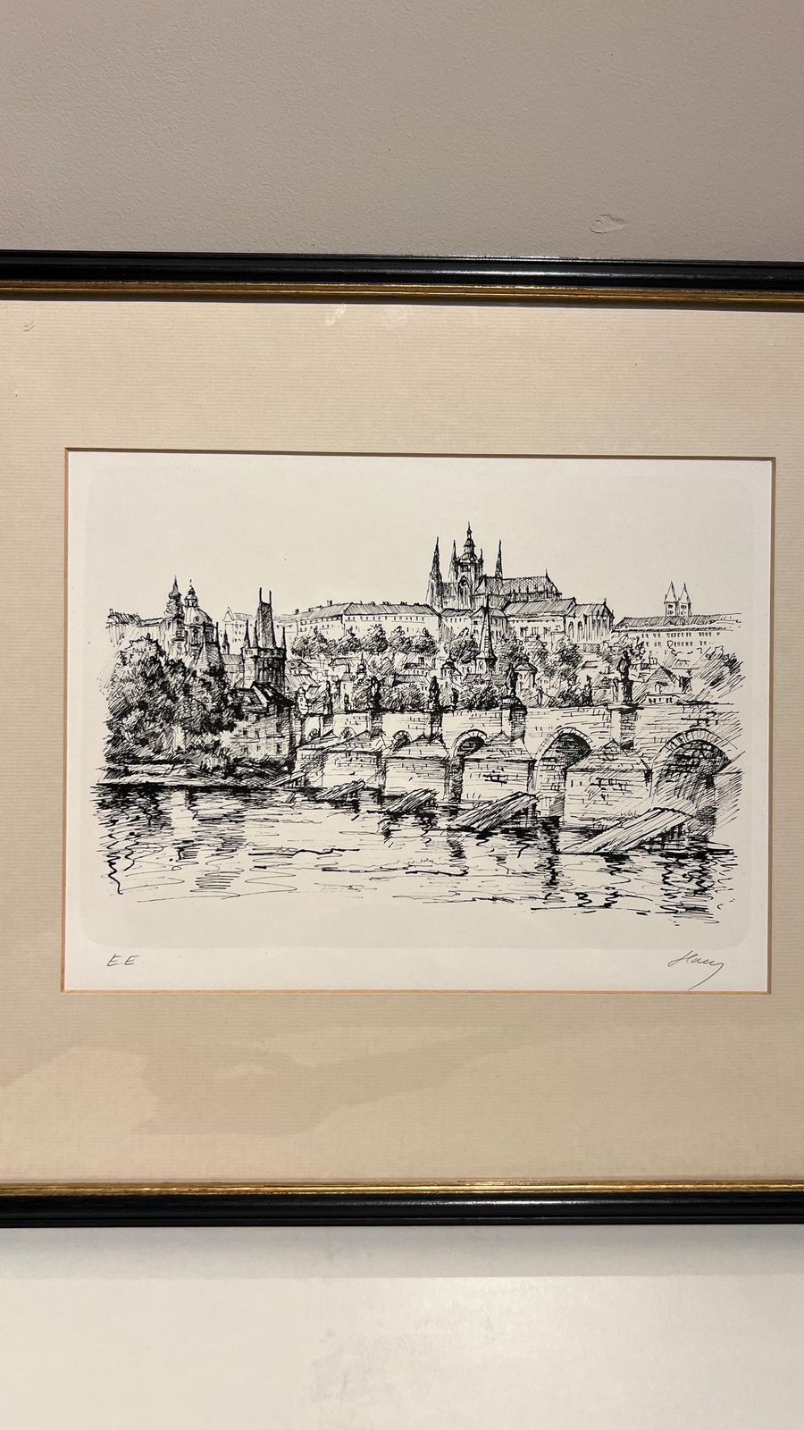 Set Of Two Framed Signed Prints – Prague Architecture And Cityscape Views photo furniture