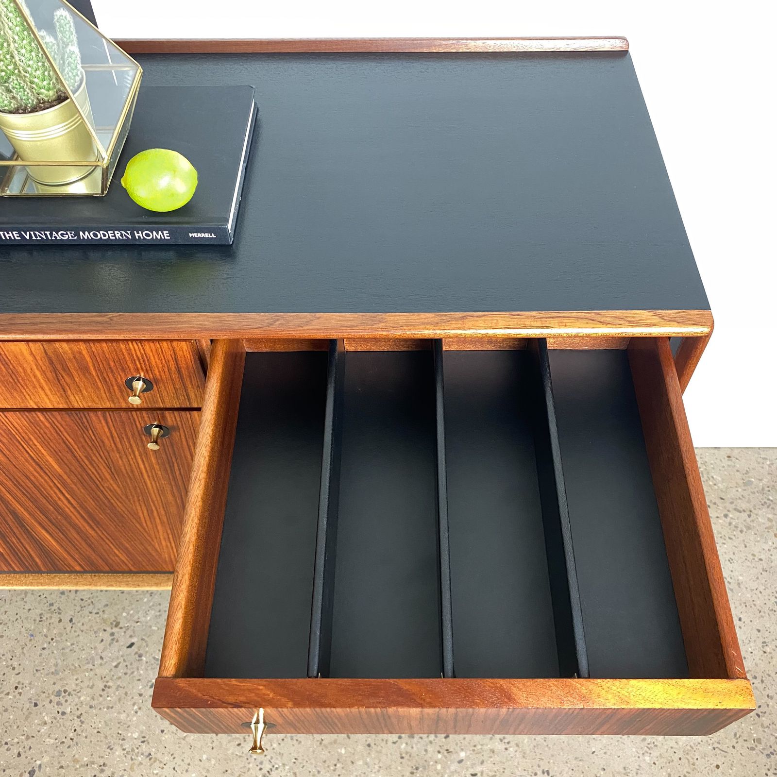 Furniture Mid Century Cocktail Bar Drinks Cabinet By Heal's In Rosewood And Brass With Black & Gold Jackson Pollock Paint Effect photo
