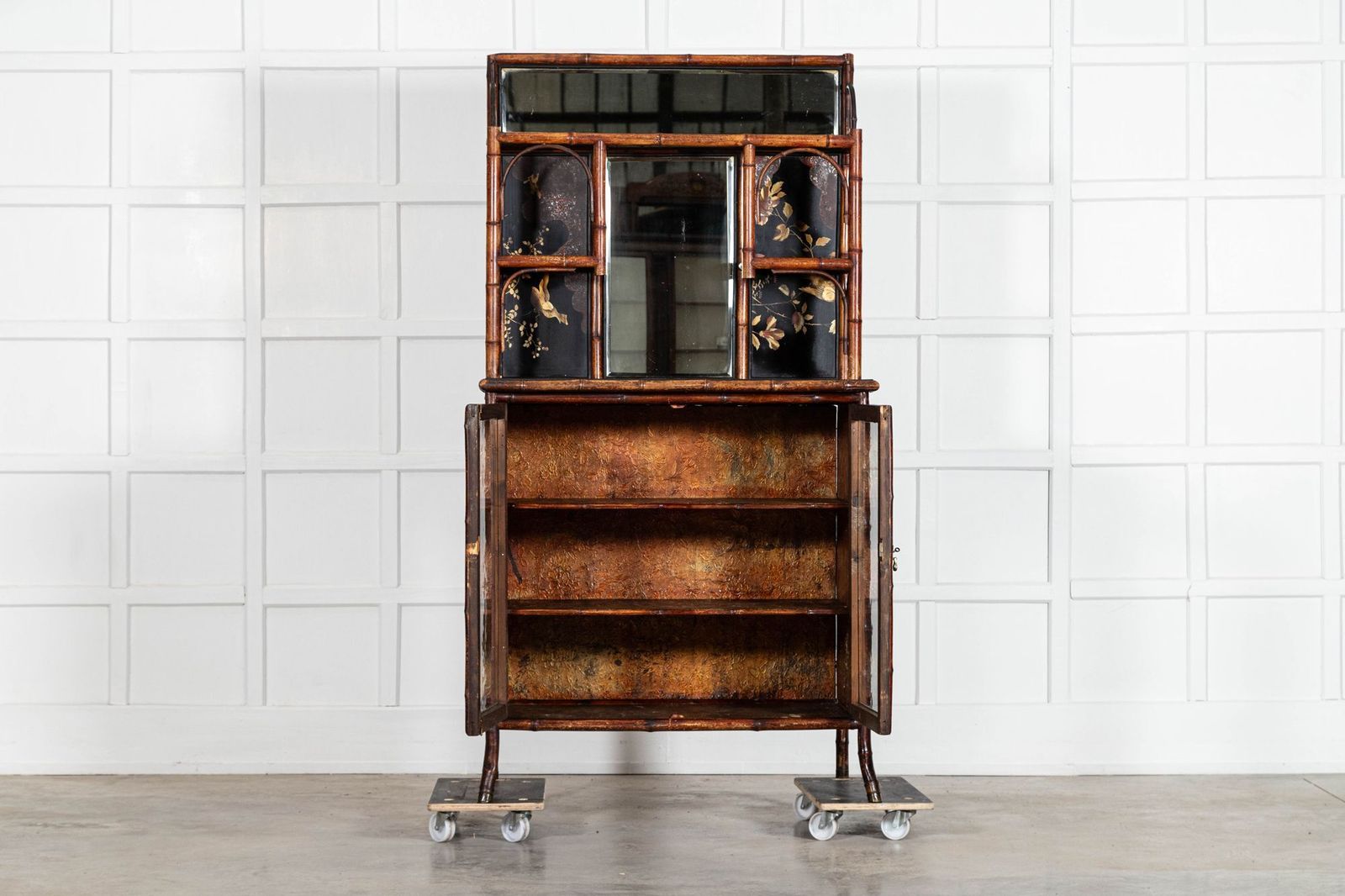 19thc English Bamboo & Lacquered Chinoiserie Cabinet photo furniture