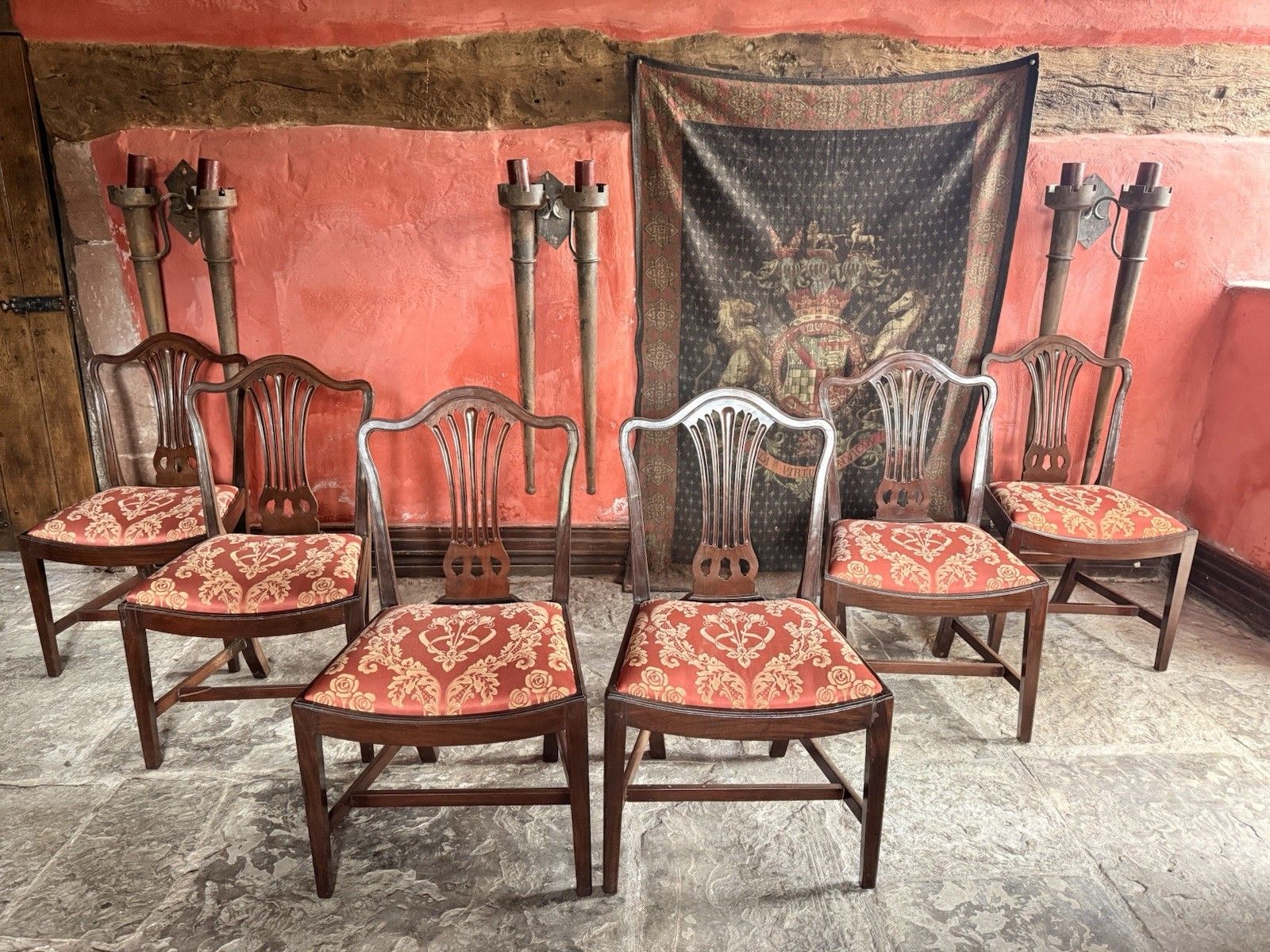 Set Of  Six Antique  Georgian Mahogany Drop In  Hepplewhite Dining Chairs C1800s