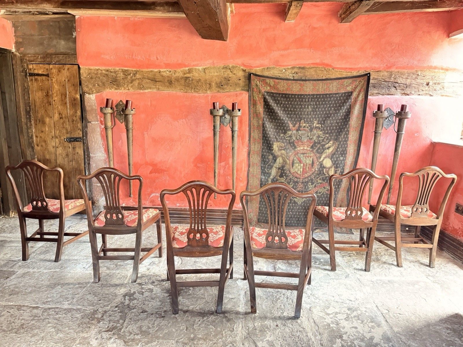 photo furniture Set Of  Six Antique  Georgian Mahogany Drop In  Hepplewhite Dining Chairs C1800s
