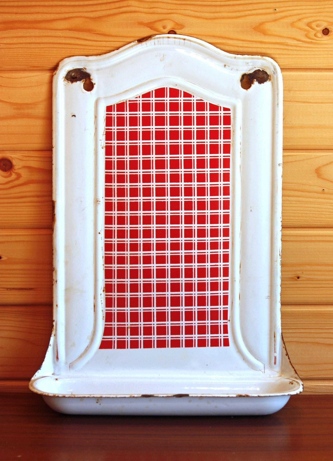 Vintage French Enamel Kitchen Rack   50cm Red Enamel Kitchen Utensil Holder Drip Tray Kitchen Rail Off The Wall Clocks photo furniture