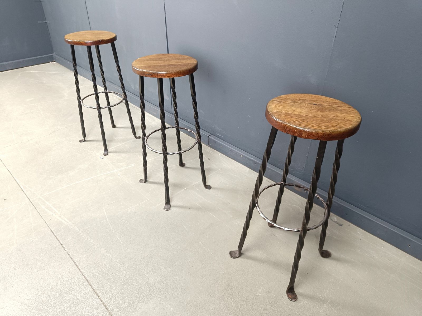 photo for sale Vintage French Wrought Iron Bar Stools, 1960s   Set Of 3