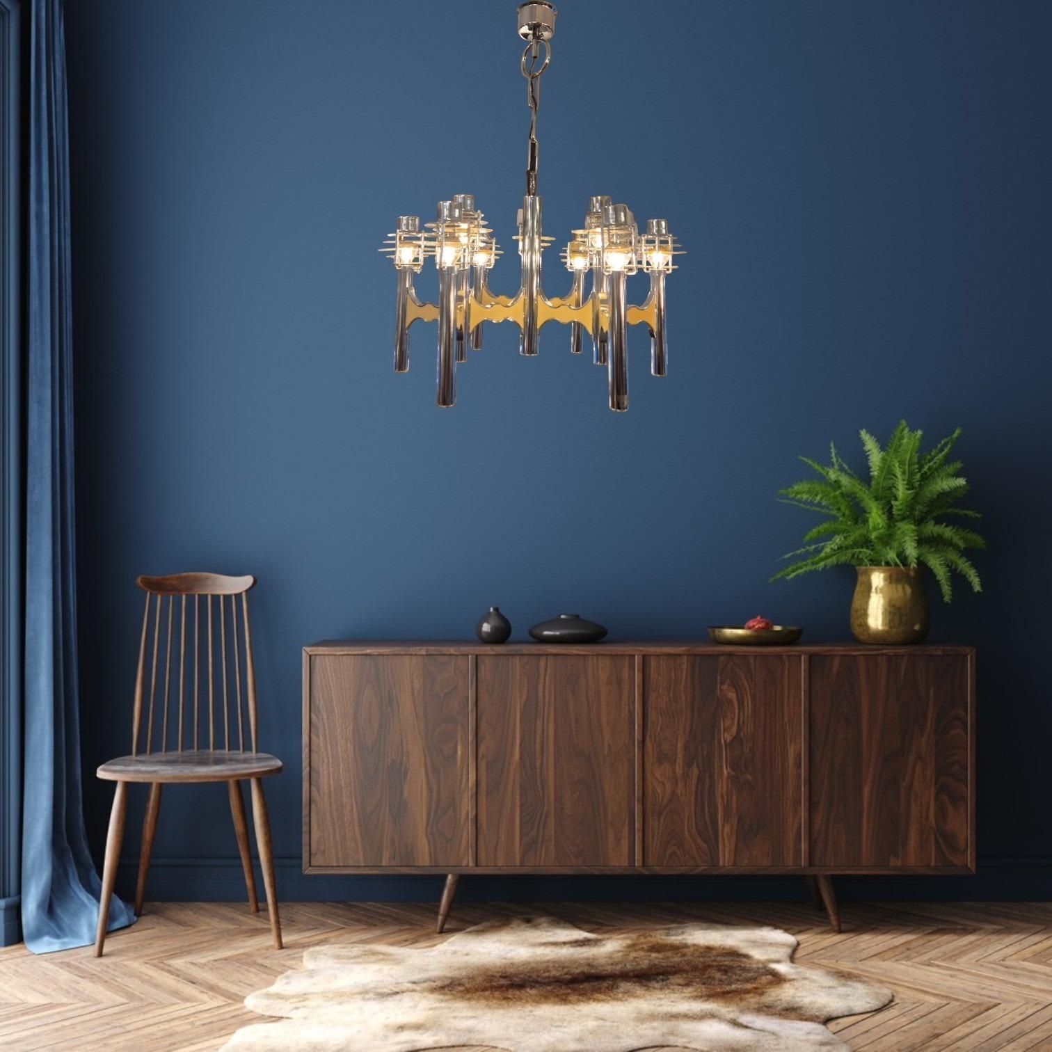 Space Age Chromed Metal Chandelier By Gaetano Sciolari, Mid 20th Century photo for sale