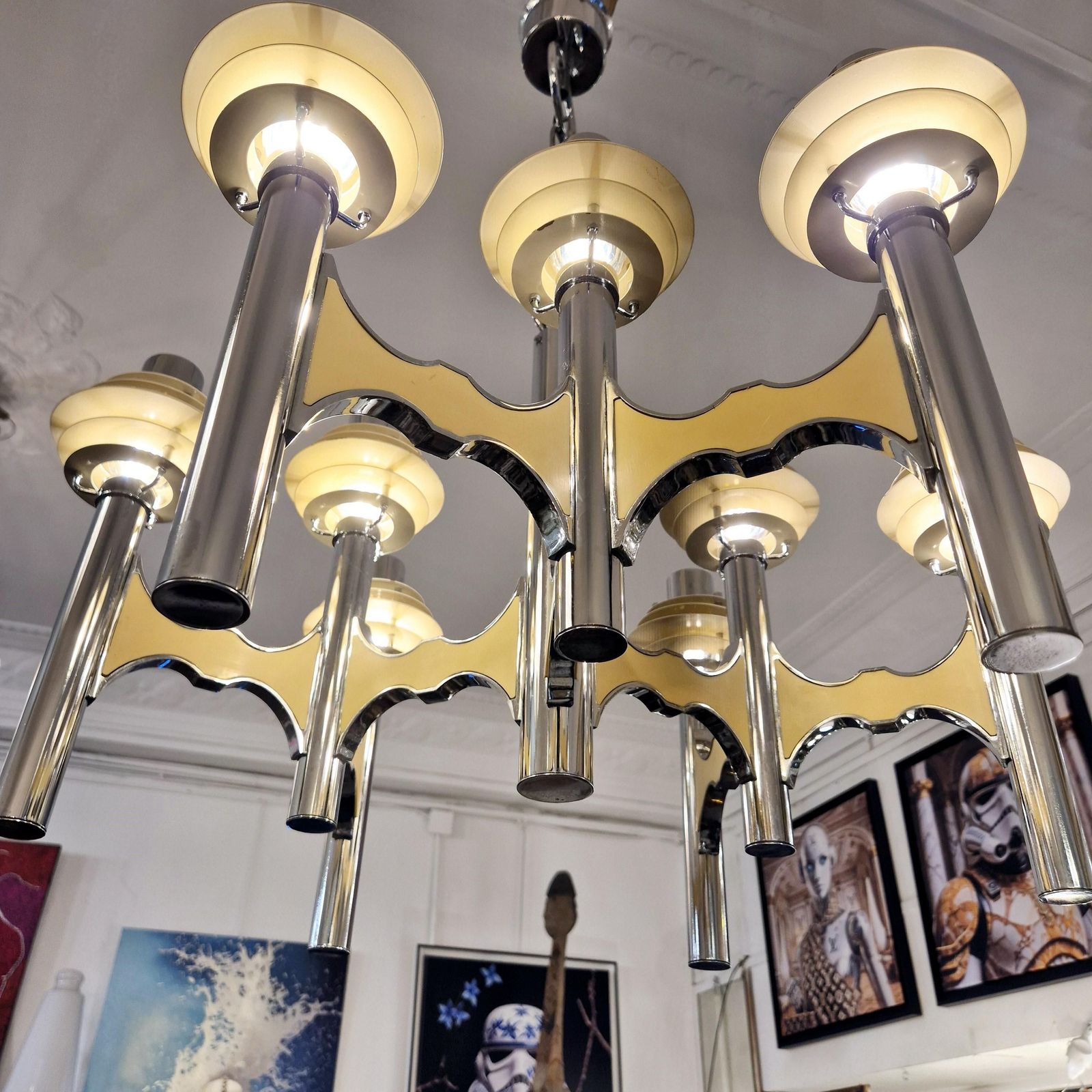 3010.0 Space Age Chromed Metal Chandelier By Gaetano Sciolari, Mid 20th Century photo