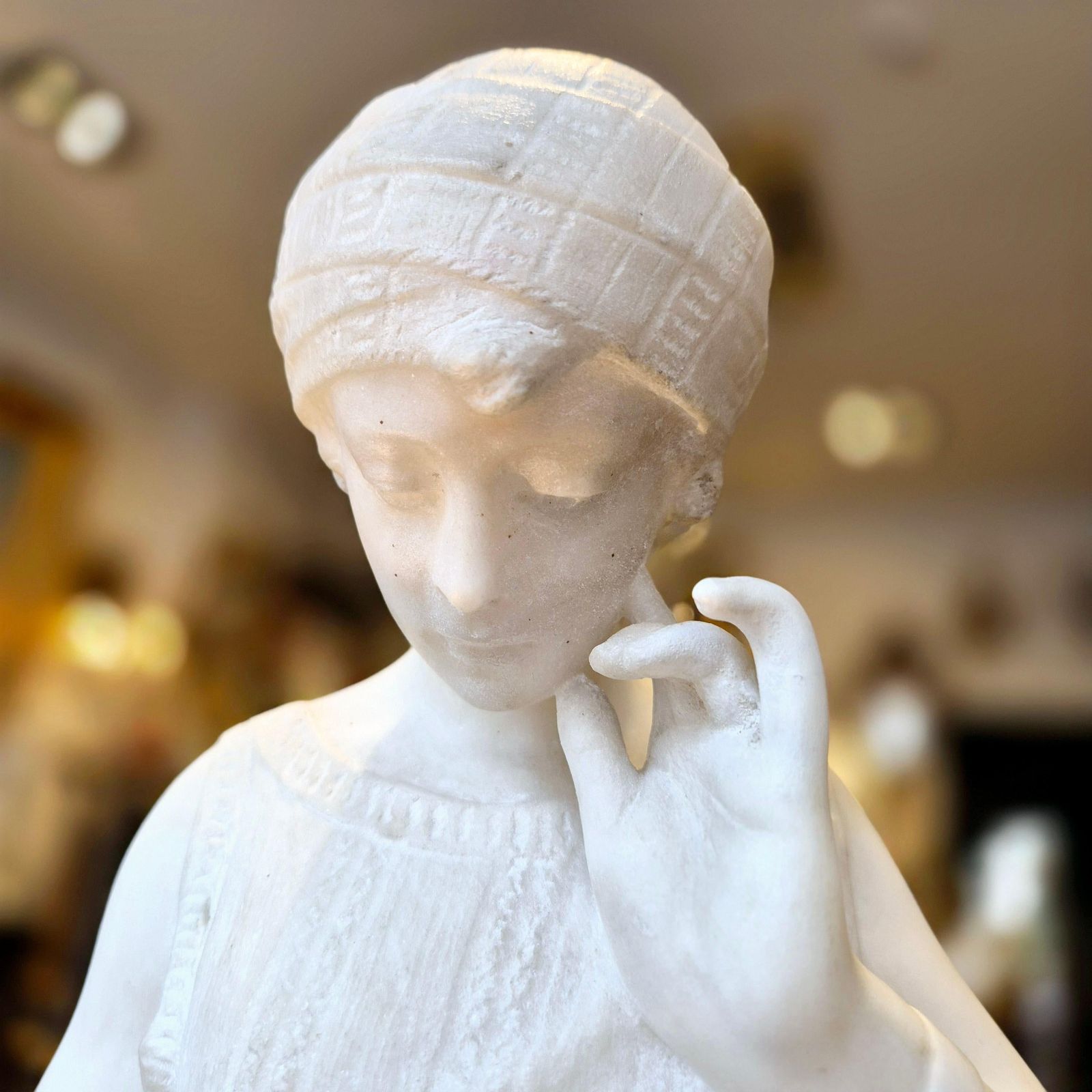 Young Woman With Jug, Carrara Marble, Signed Bonnal, Early 20th Century photo for sale