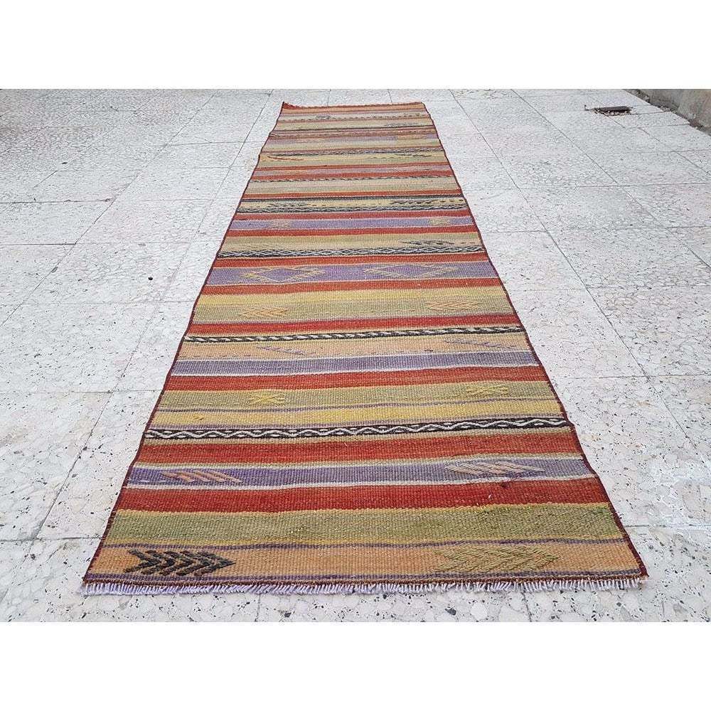 1970s Vintage Handmade Turkish Kilim Runner Rug