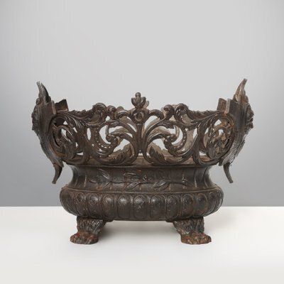 Cast Iron Planter Decorated With Masks And Lion Paws, France, 1850s