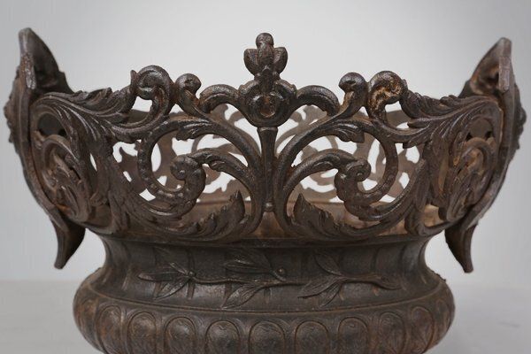 Cast Iron Planter Decorated With Masks And Lion Paws, France, 1850s photo for sale