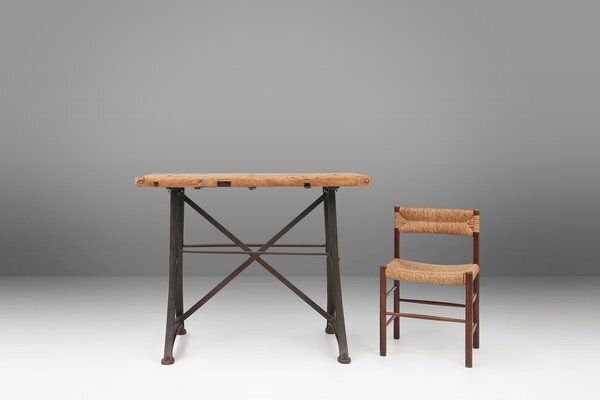 Industrial Bistro Table With Cast Iron Legs And Wooden Top, Belgium, 1920s photo for sale