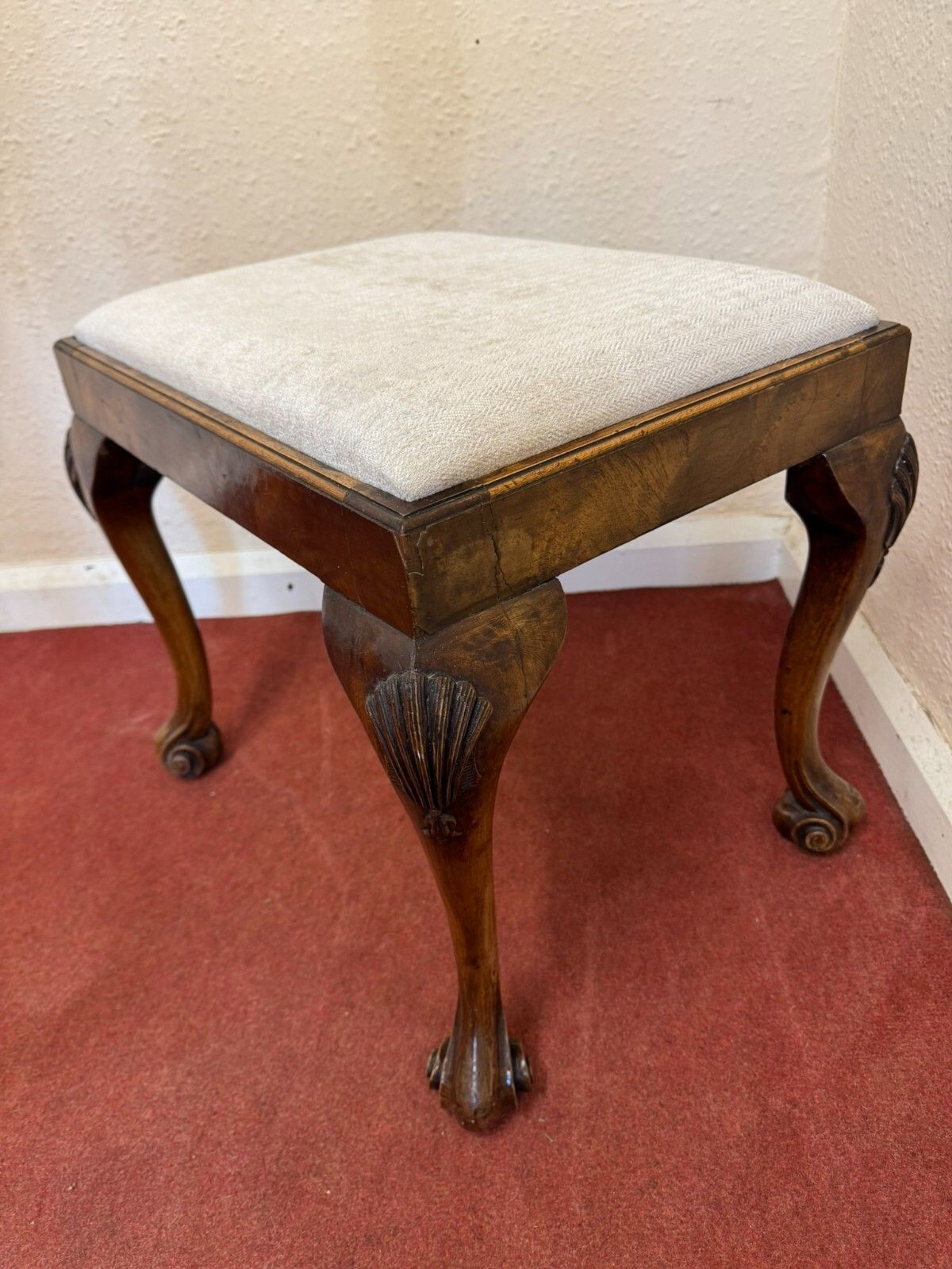 Fabulous Antique Walnut Upholstered Stool Circa 1920 photo furniture