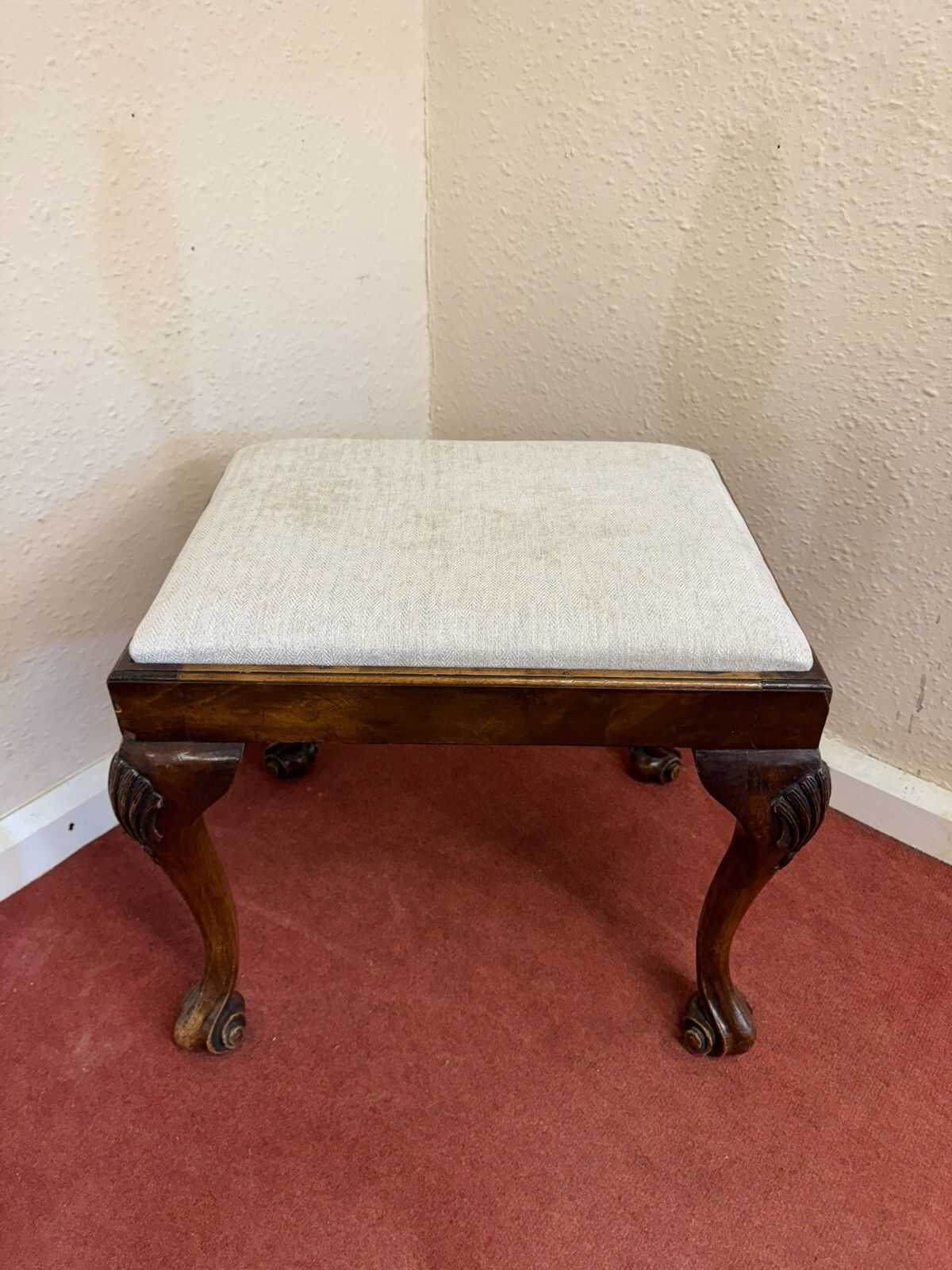 Fabulous Antique Walnut Upholstered Stool Circa 1920 photo for sale