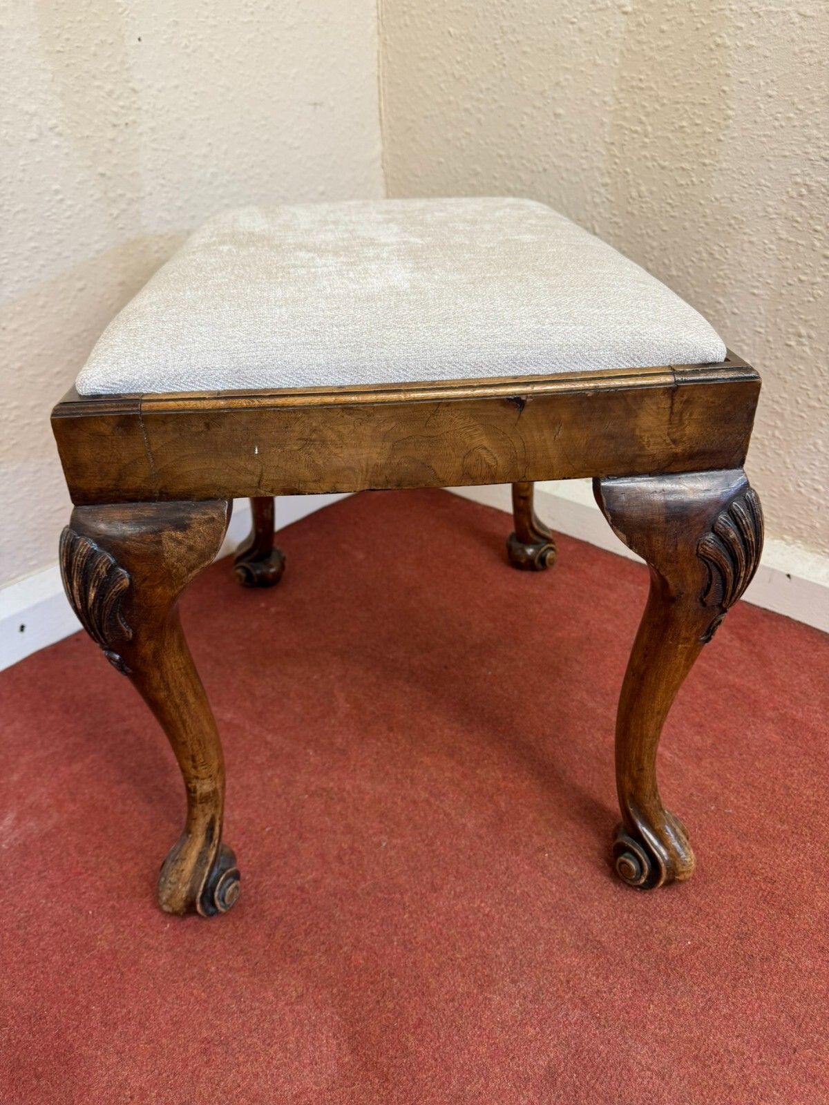 Fabulous Antique Walnut Upholstered Stool Circa 1920 photo 235.0